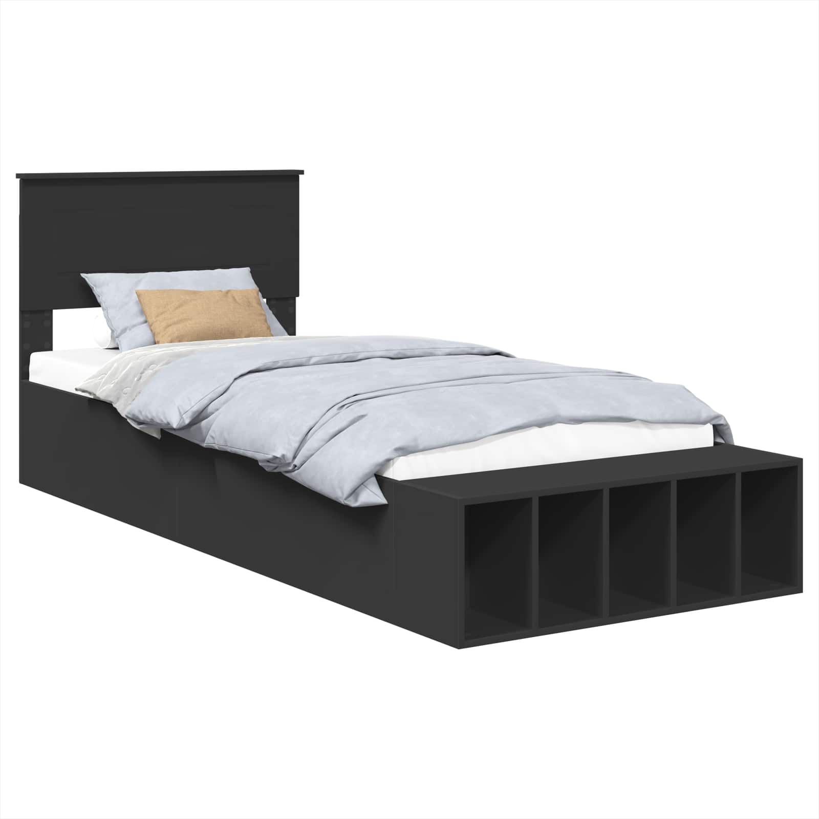 Cadre de lit avec étagère Noir 75 x 190 cm Bois d'ingénierie - XIOS