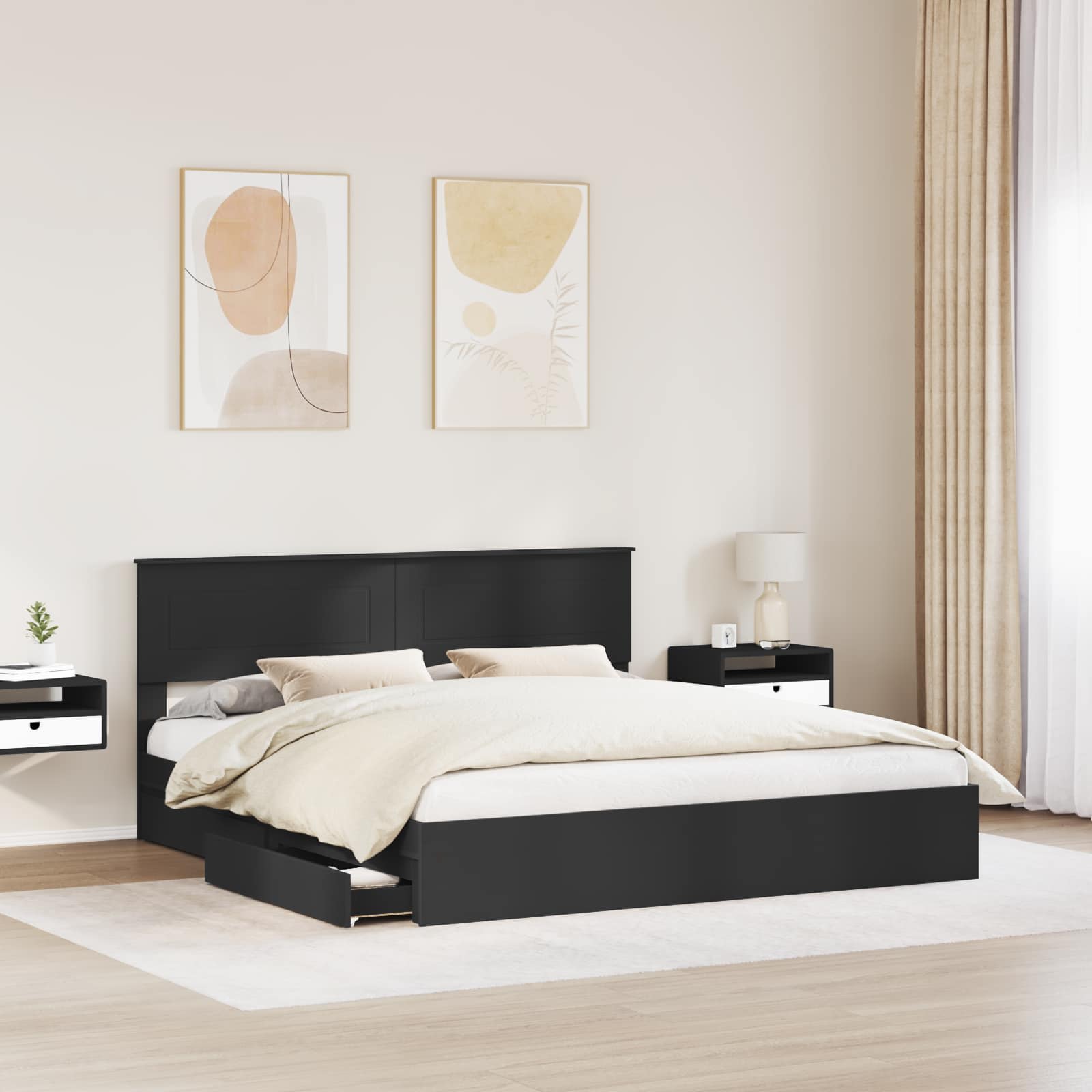 Lit de Rangement Noir 200 x 200 cm Bois d'ingénierie - XIOS