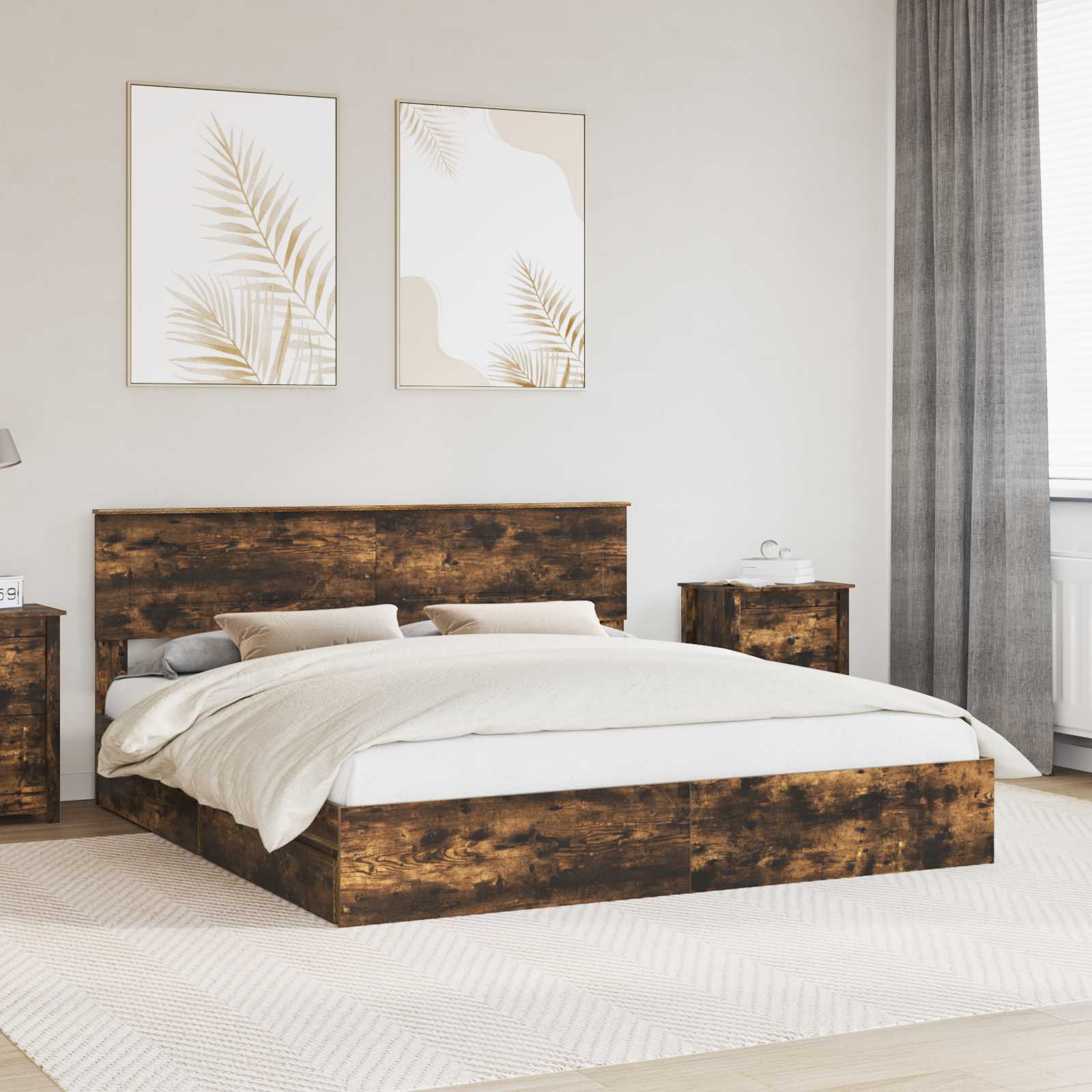 Lit de Rangement Chêne fumé 180 x 200 cm Bois d'ingénierie - XIOS