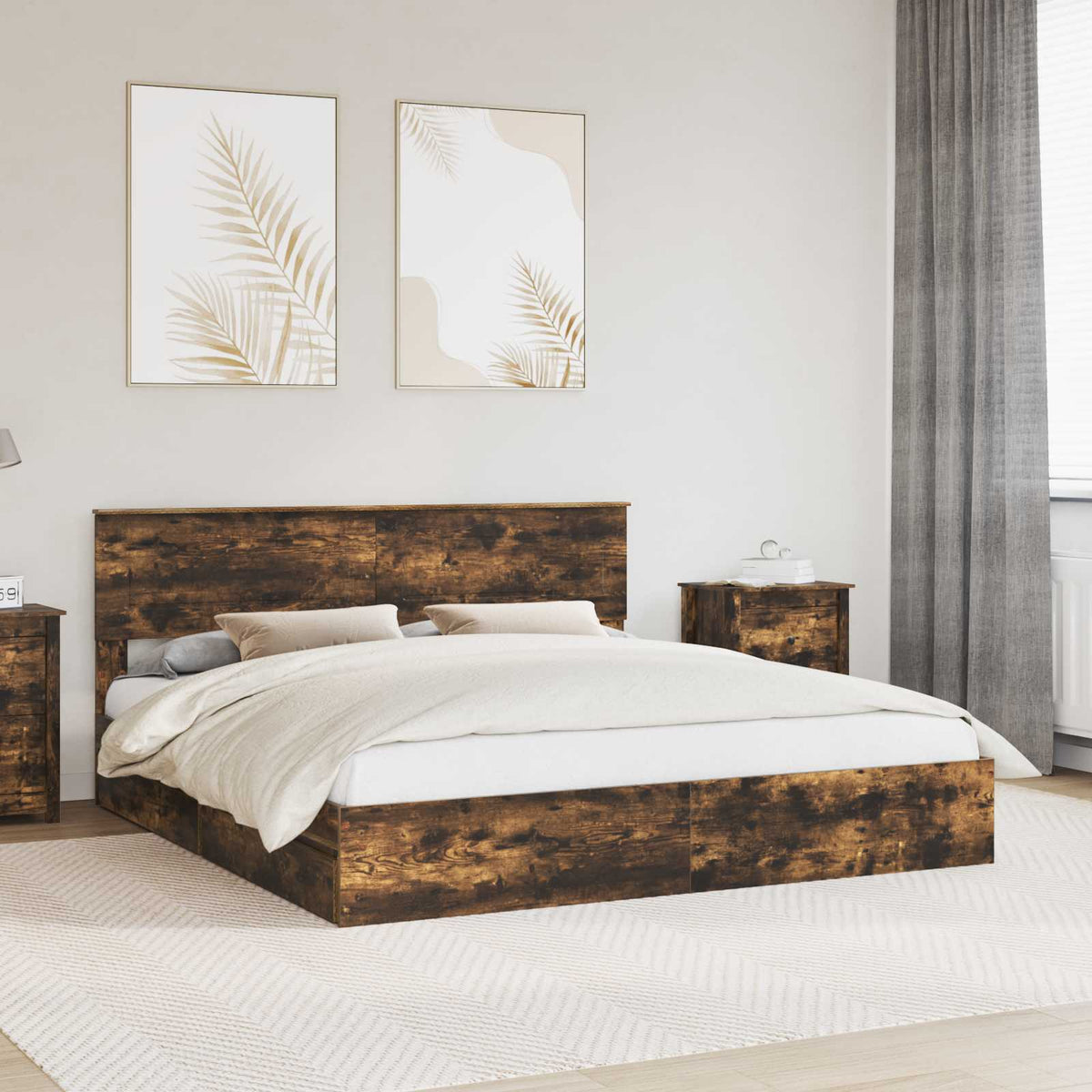 Lit de Rangement Chêne fumé 180 x 200 cm Bois d'ingénierie