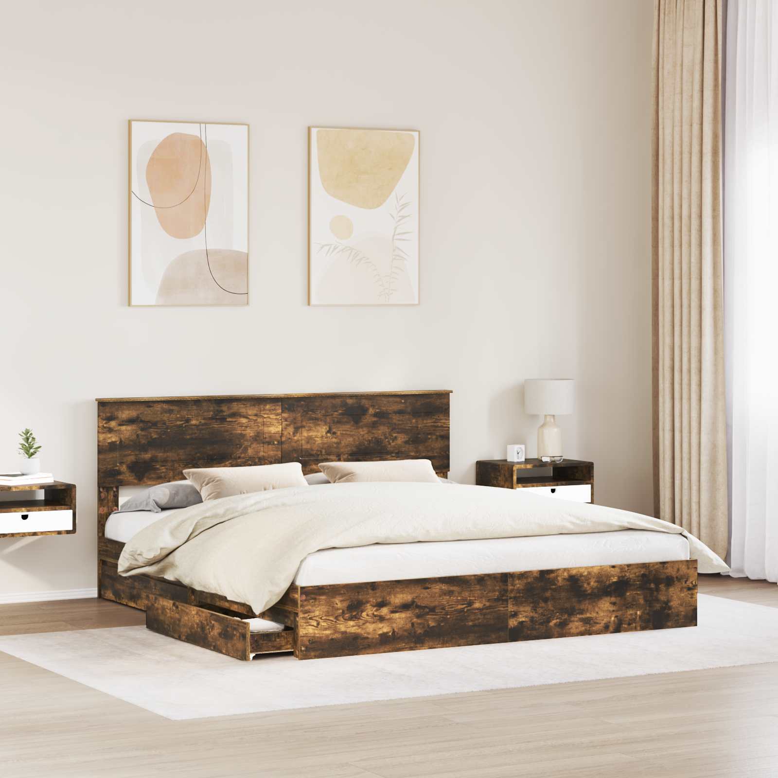 Lit de Rangement Chêne fumé 180 x 200 cm Bois d'ingénierie - XIOS