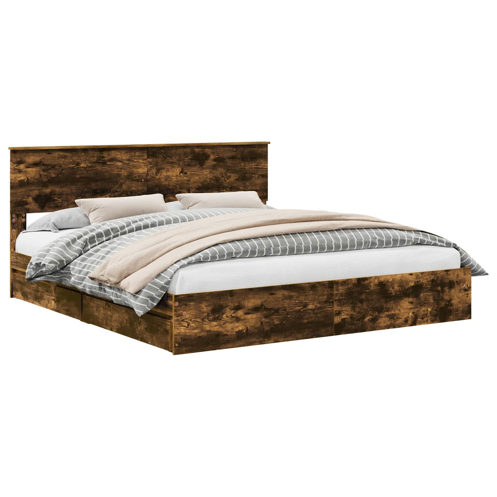 Lit de Rangement Chêne fumé 180 x 200 cm Bois d'ingénierie
