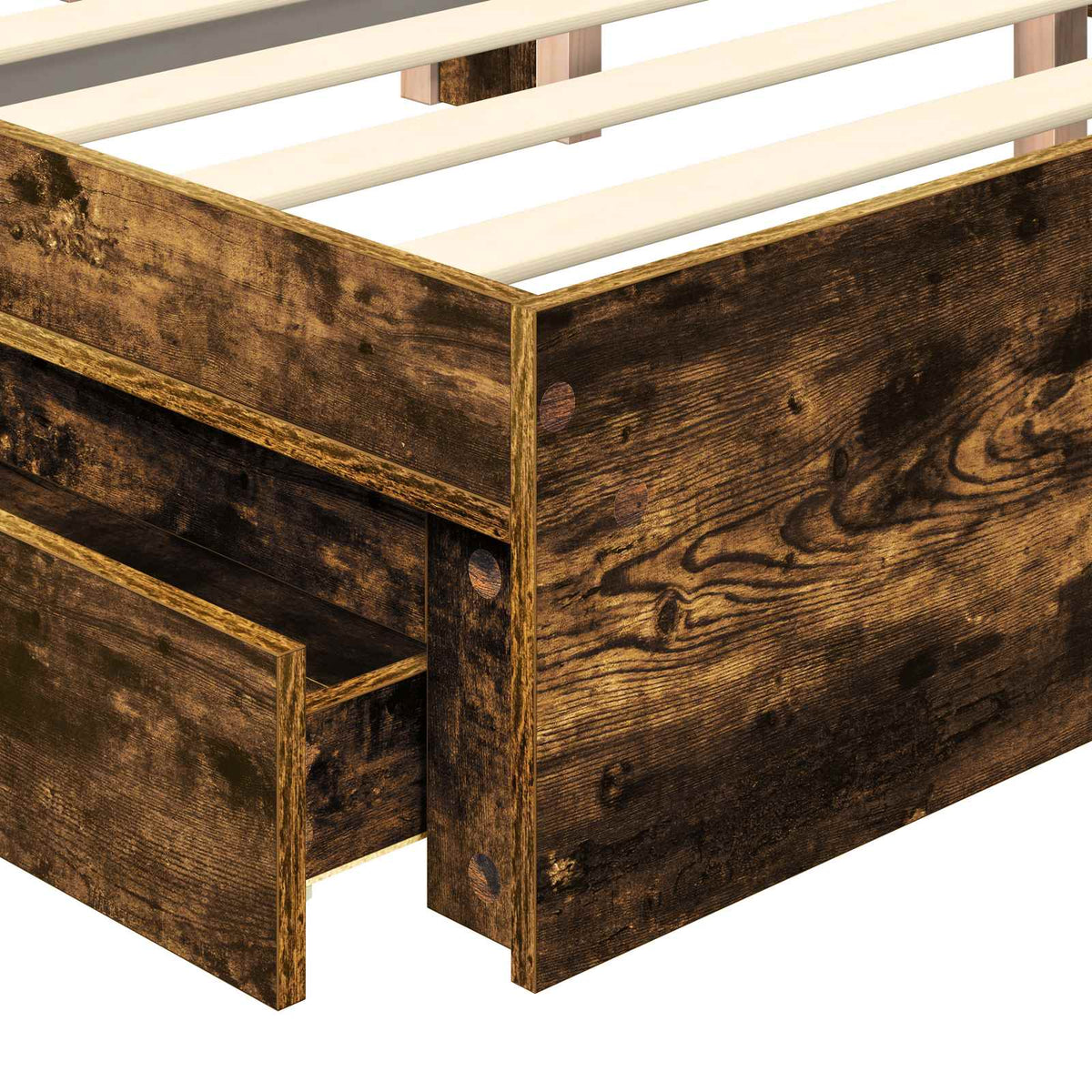 Lit de Rangement Chêne fumé 160 x 200 cm Bois d'ingénierie