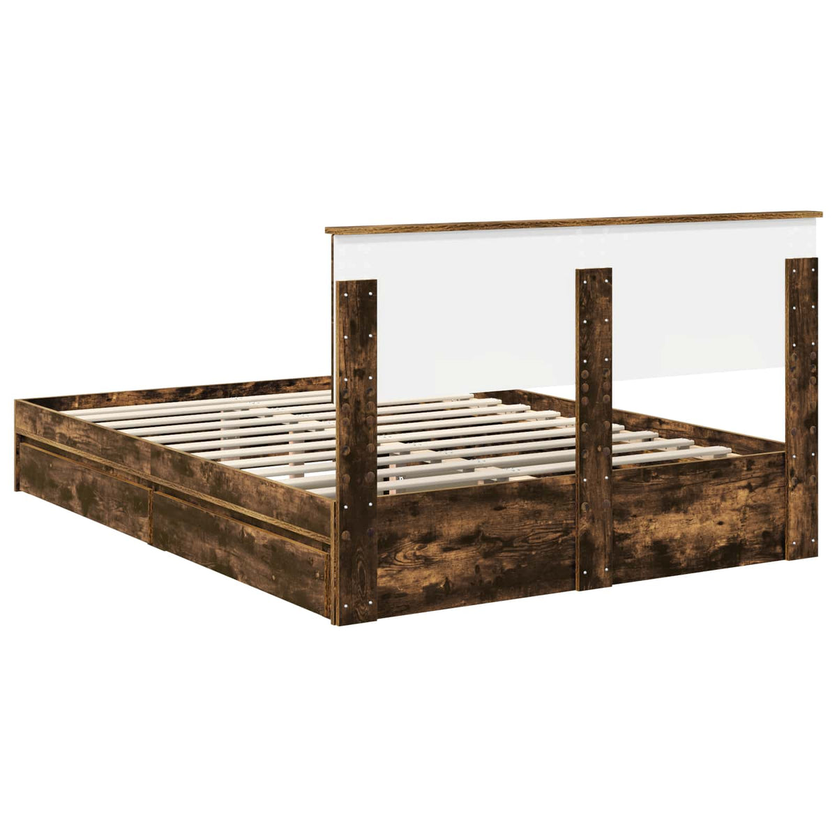 Lit de Rangement Chêne fumé 160 x 200 cm Bois d'ingénierie