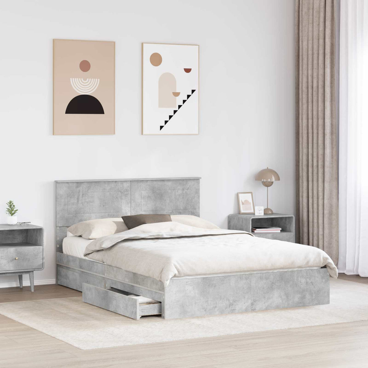 Lit de Rangement Gris béton 150 x 200 cm Bois d'ingénierie
