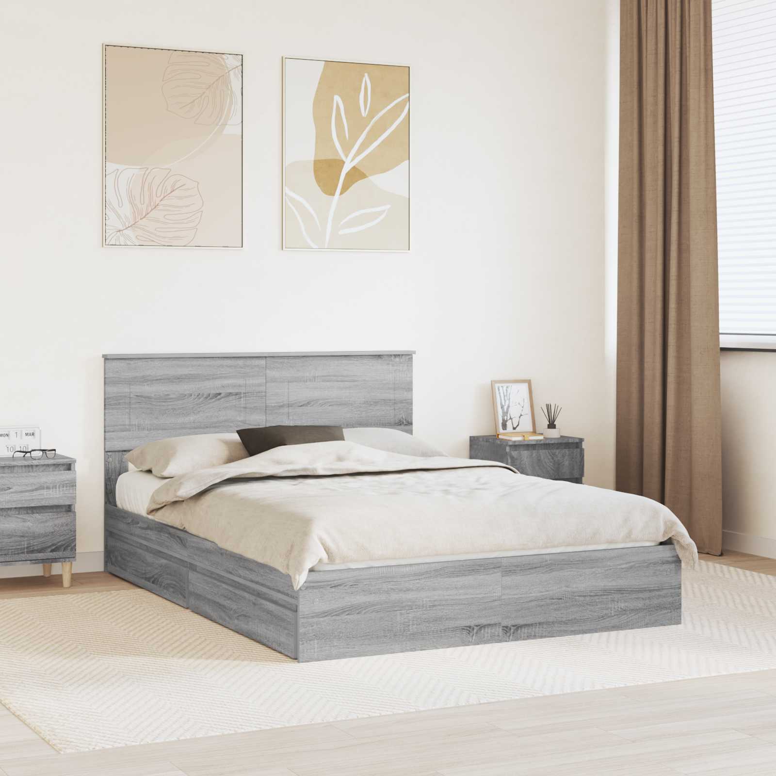 Lit de Rangement Gris Sonoma 140 x 200 cm Bois d'ingénierie - XIOS