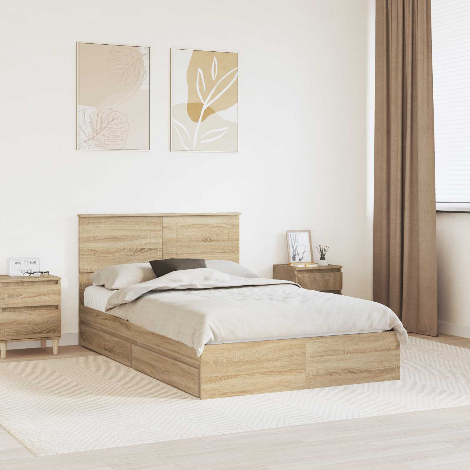 Lit de Rangement Chêne Sonoma 135 x 190 cm Bois d'ingénierie - XIOS
