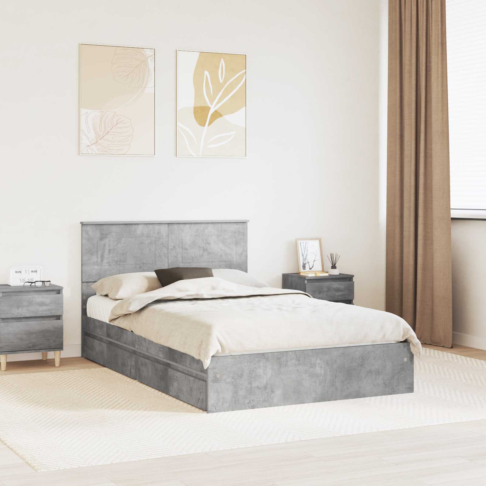 Lit de Rangement Gris béton 135 x 190 cm Bois d'ingénierie - XIOS