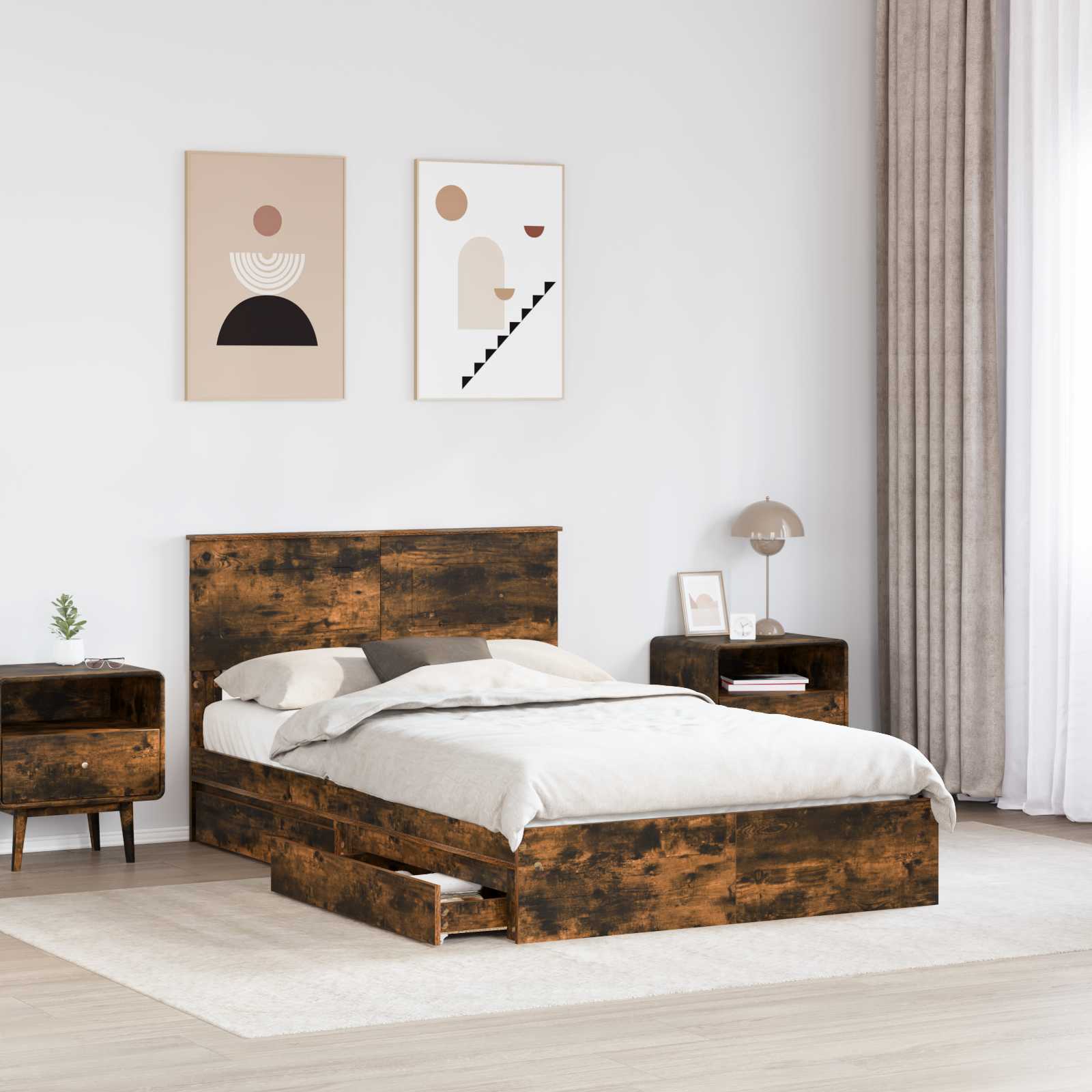 Lit de Rangement Chêne fumé 135 x 190 cm Bois d'ingénierie - XIOS