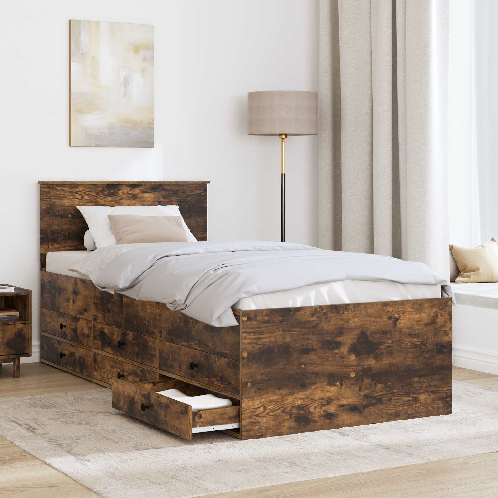 Lit d'appoint Chêne fumé et noir 90 x 190 cm Bois d'ingénierie - XIOS