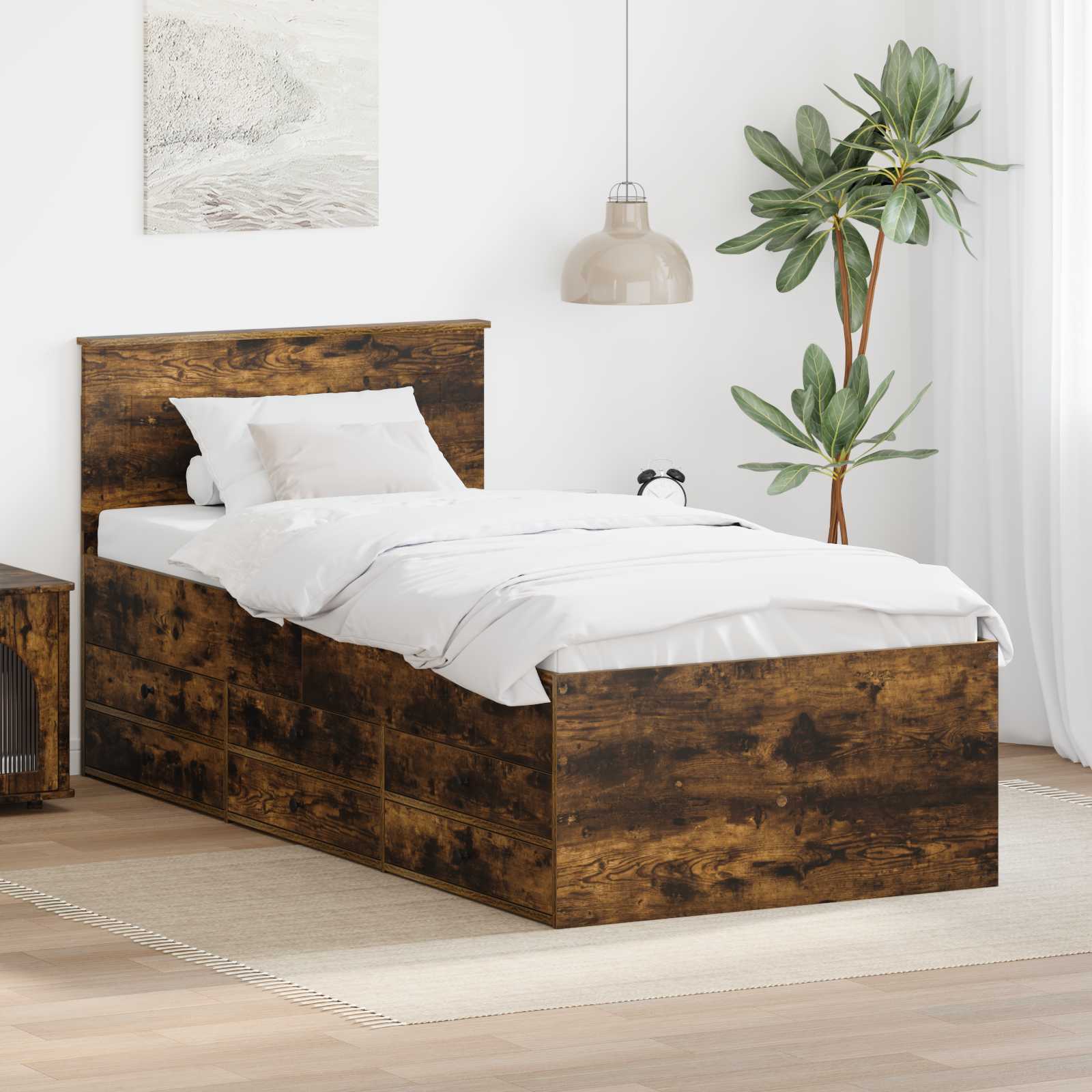 Lit d'appoint Chêne fumé et noir 90 x 200 cm Bois d'ingénierie - XIOS