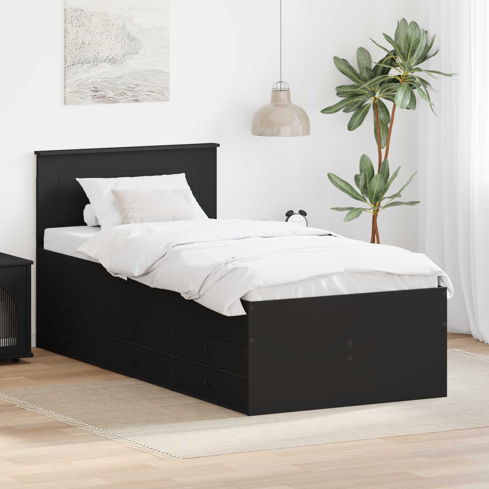 Lit d'appoint avec tiroir Noir 75 x 190 cm Bois d'ingénierie - XIOS