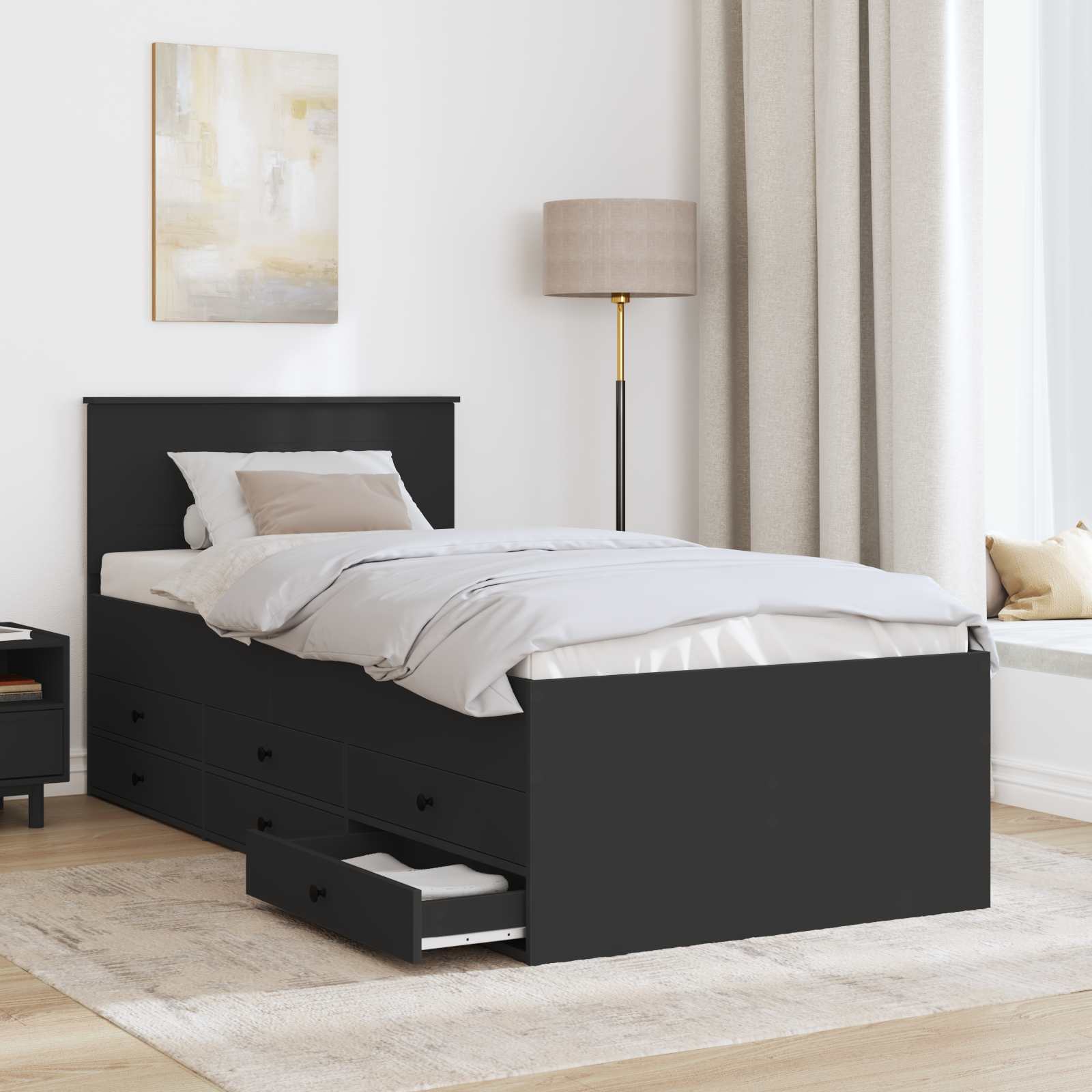 Lit d'appoint avec tiroir Noir 75 x 190 cm Bois d'ingénierie - XIOS