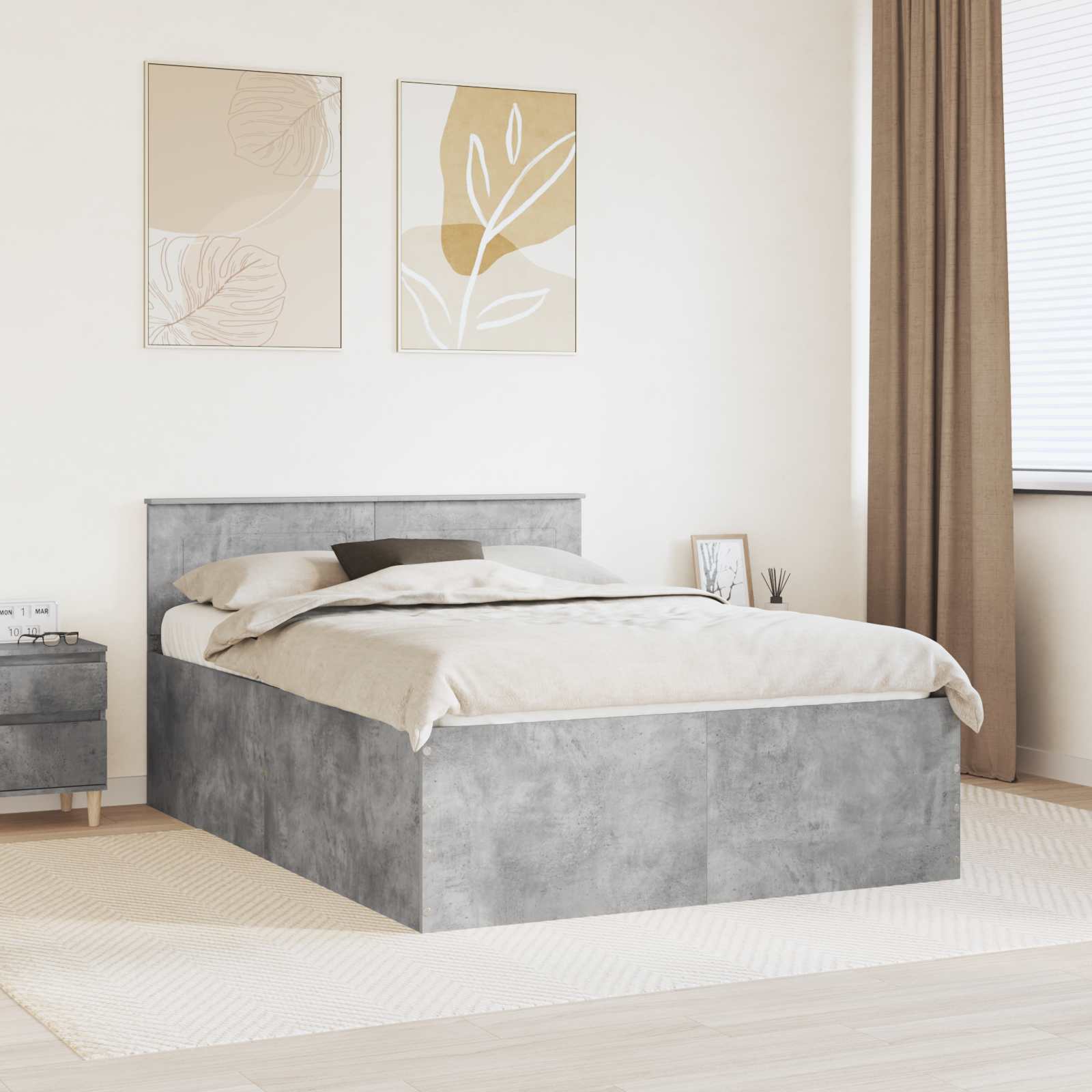 Cadre de lit Gris béton 150 x 200 cm Bois d'ingénierie - XIOS