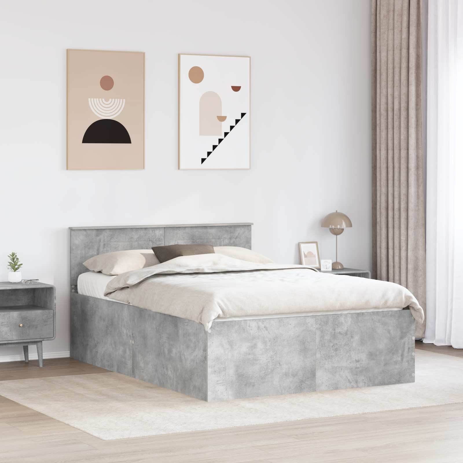 Cadre de lit Gris béton 150 x 200 cm Bois d'ingénierie - XIOS