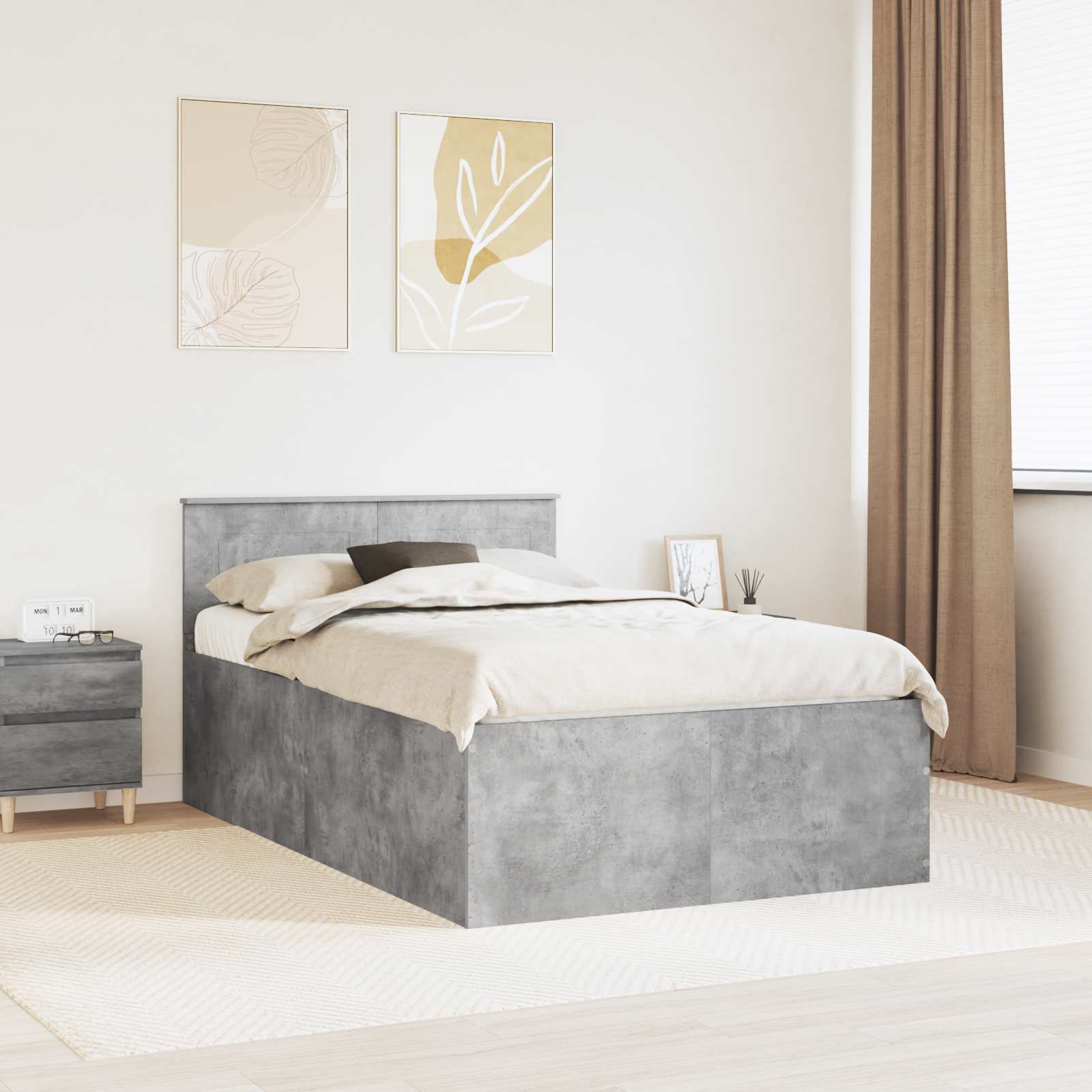 Cadre de lit Gris béton 135 x 190 cm Bois d'ingénierie - XIOS