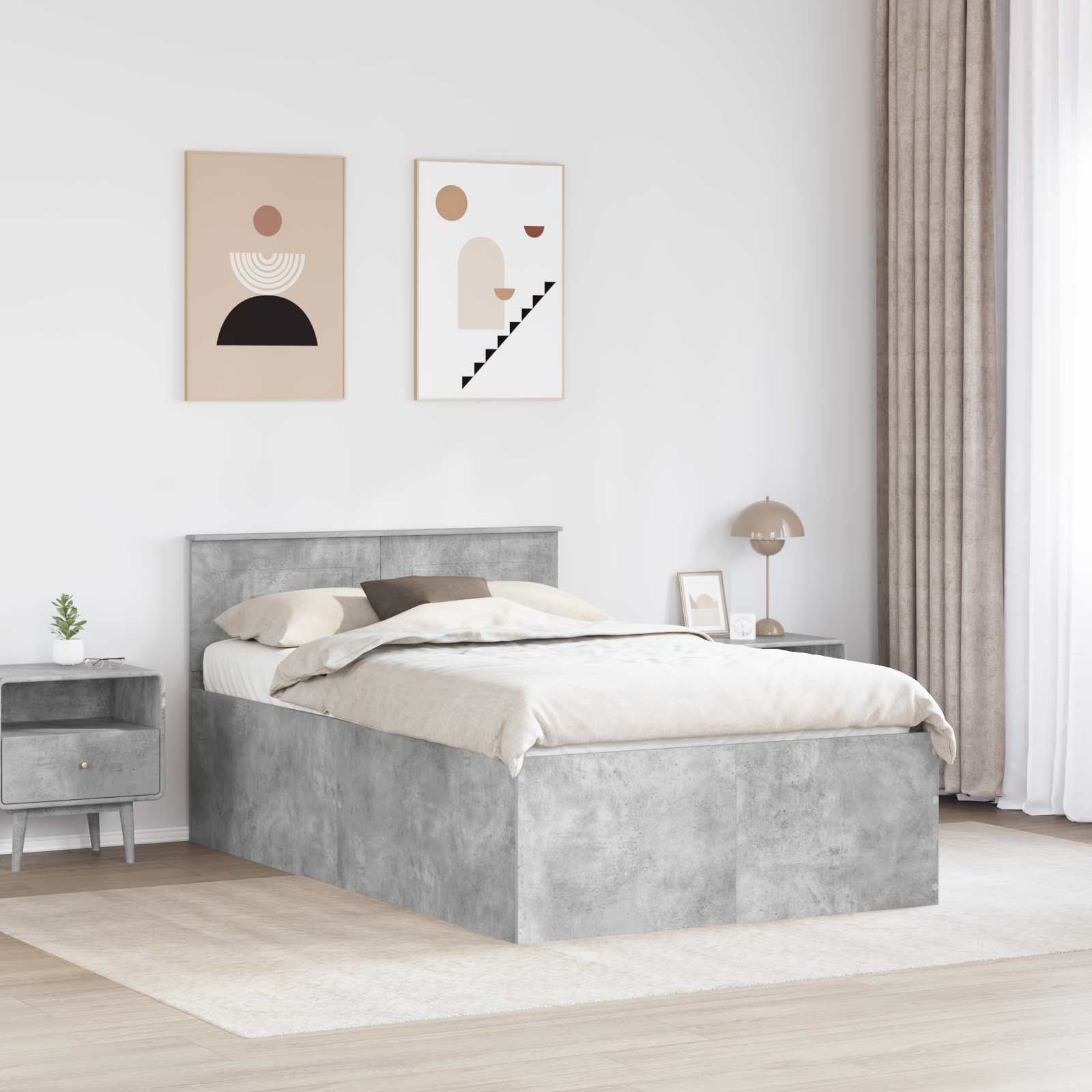 Cadre de lit Gris béton 135 x 190 cm Bois d'ingénierie - XIOS