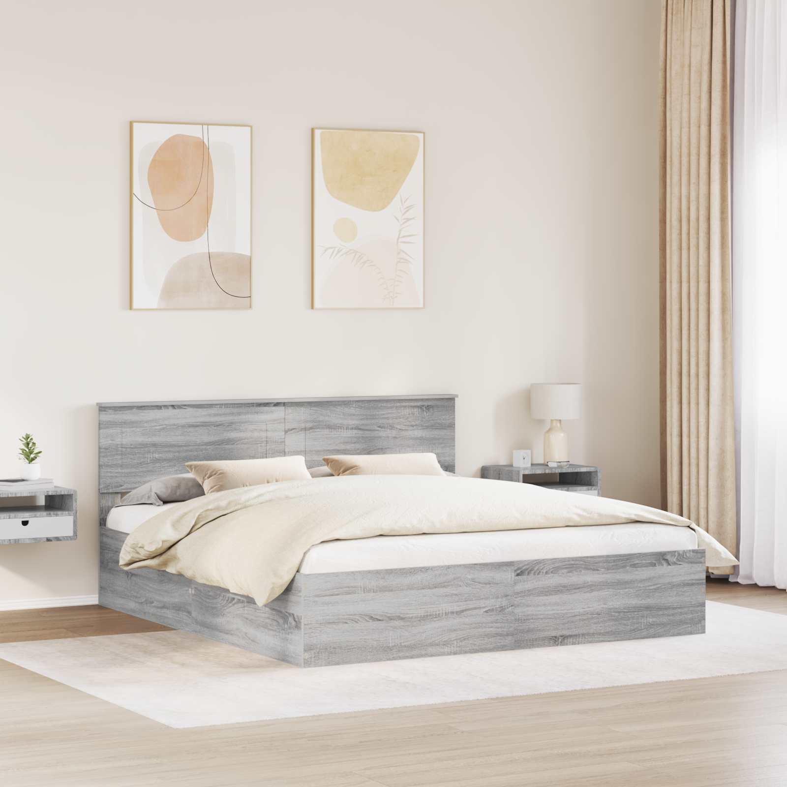 Cadre de lit Gris Sonoma 200 x 200 cm Bois d'ingénierie - XIOS
