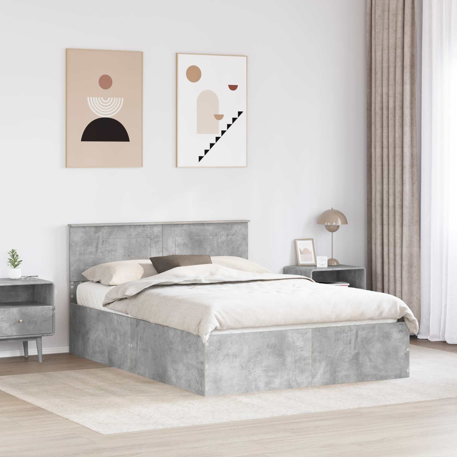 Cadre de lit Gris béton 150 x 200 cm Bois d'ingénierie - XIOS