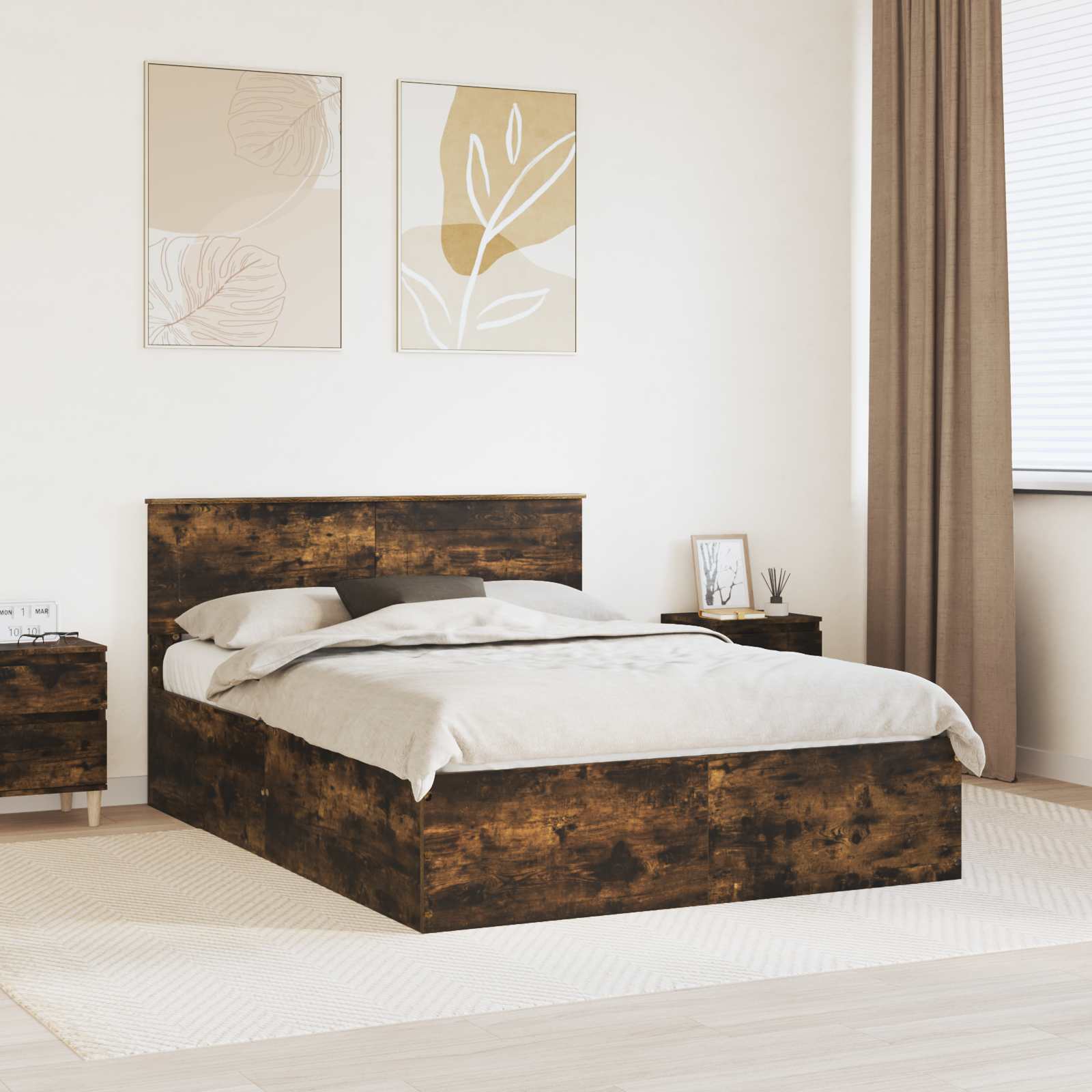 Cadre de lit Chêne fumé 150 x 200 cm Bois d'ingénierie - XIOS