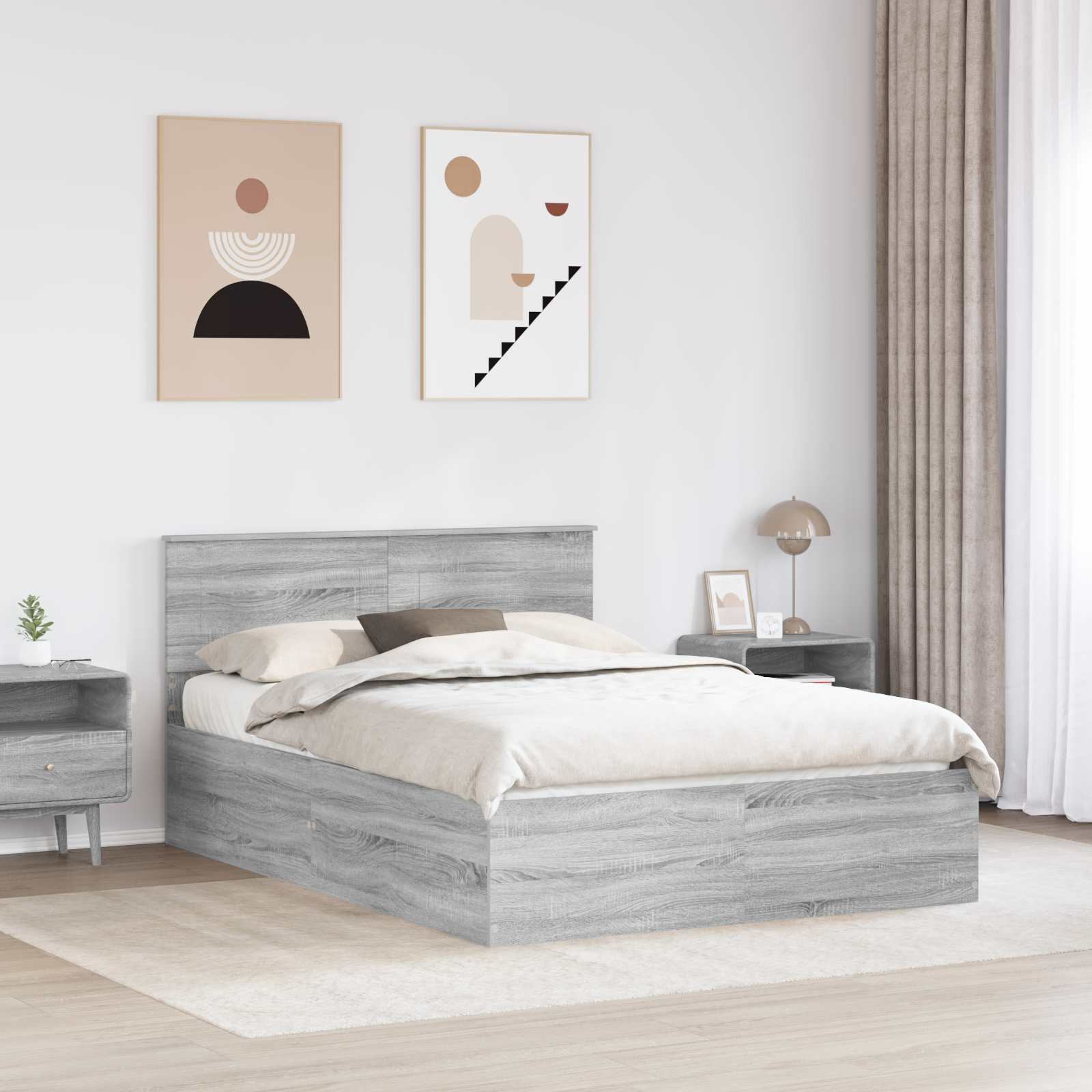 Cadre de lit Gris Sonoma 150 x 200 cm Bois d'ingénierie - XIOS