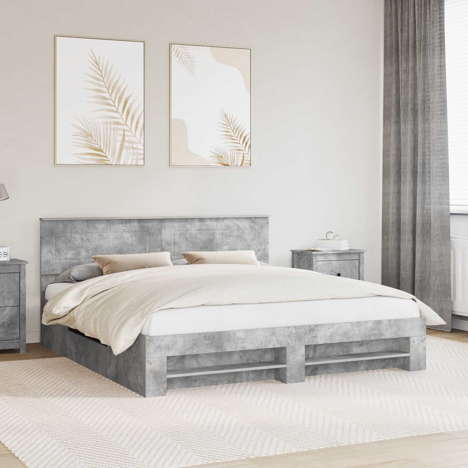 Cadre de lit Gris béton 200 x 200 cm Bois d'ingénierie - XIOS