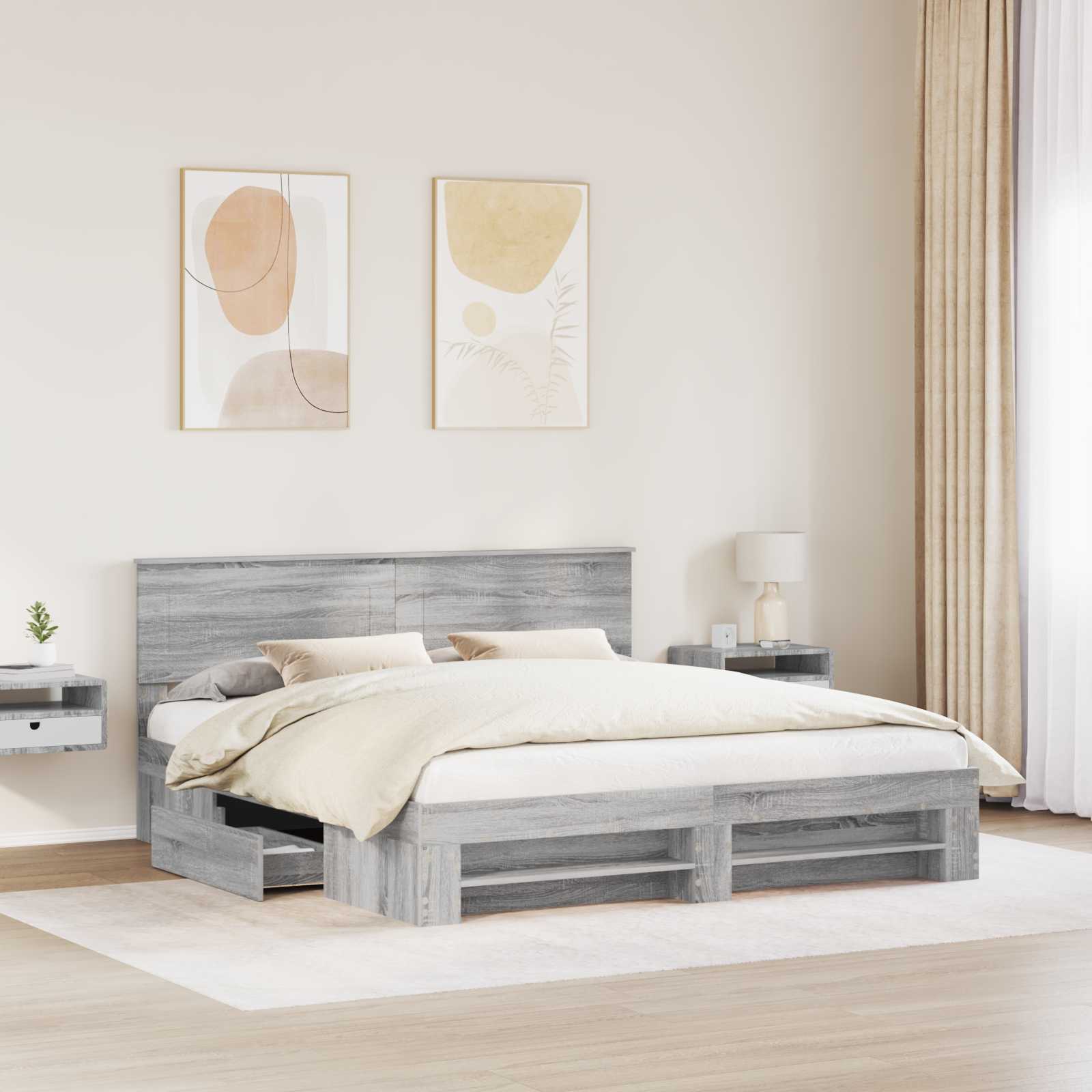 Cadre de lit Gris Sonoma 180 x 200 cm Bois d'ingénierie - XIOS