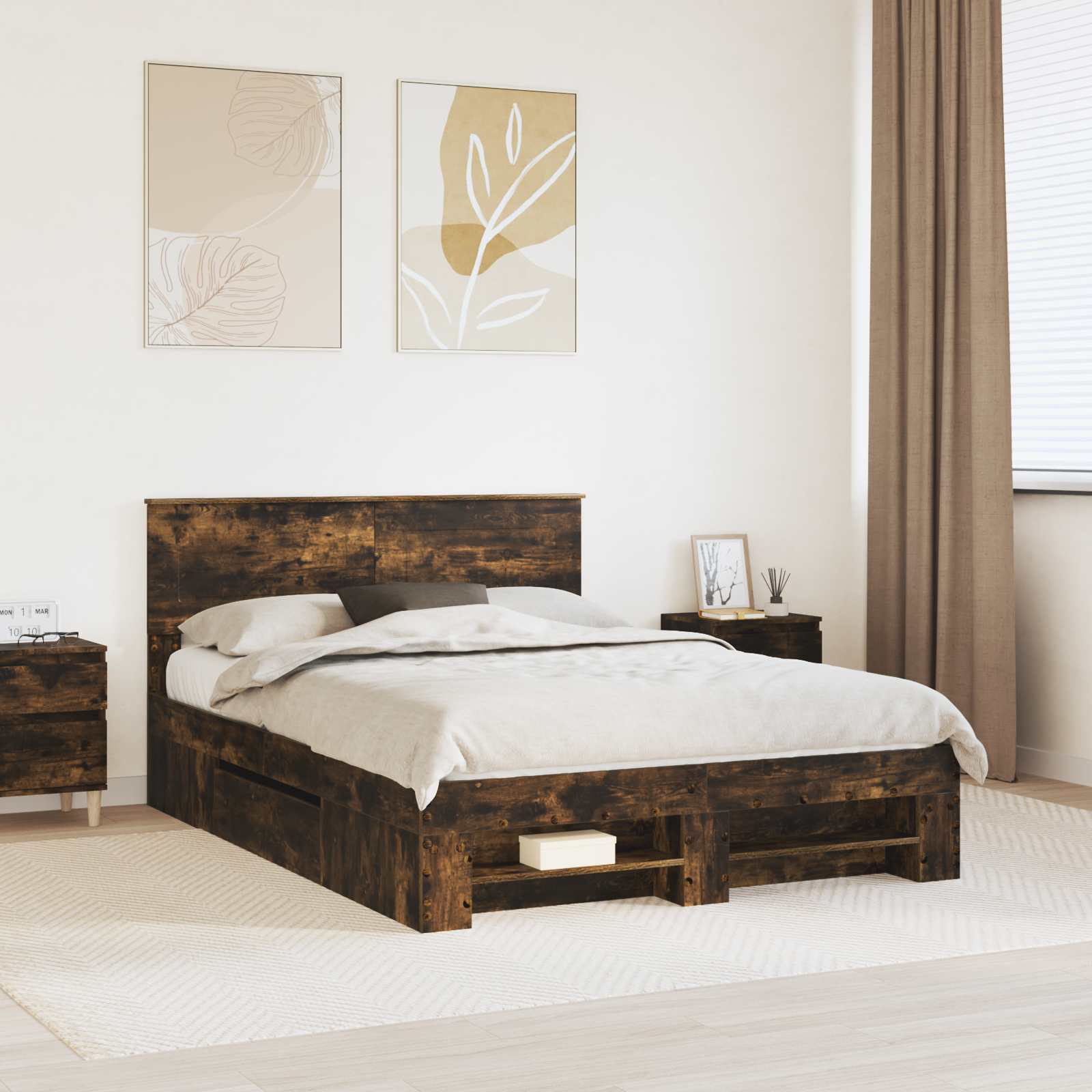 Cadre de lit Chêne fumé 140 x 200 cm Bois d'ingénierie - XIOS