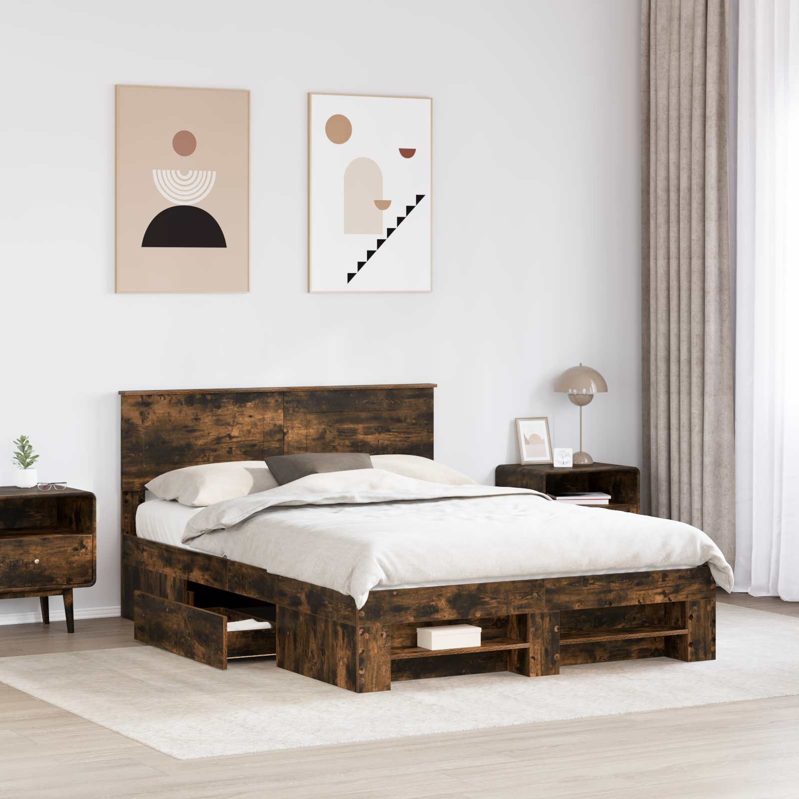 Cadre de lit Chêne fumé 140 x 200 cm Bois d'ingénierie - XIOS