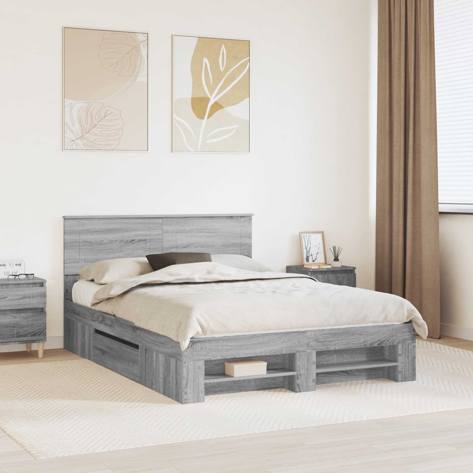 Cadre de lit Gris Sonoma 140 x 200 cm Bois d'ingénierie - XIOS