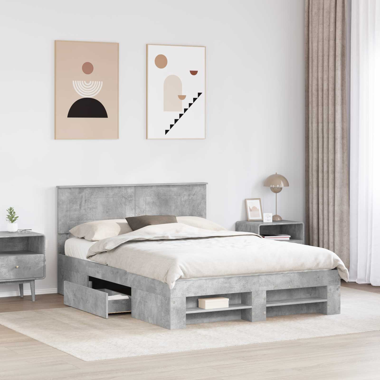 Cadre de lit Gris béton 140 x 200 cm Bois d'ingénierie - XIOS
