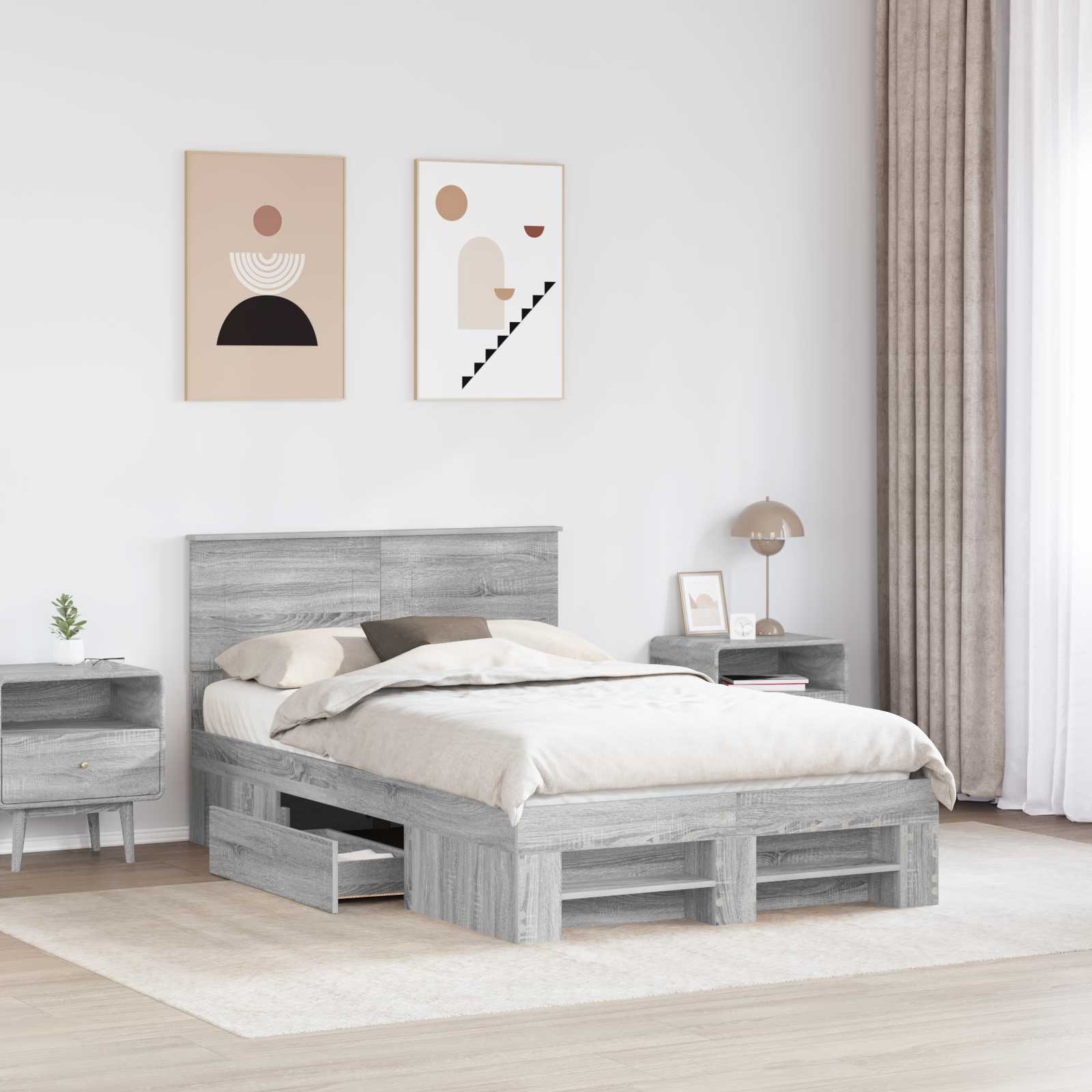 Cadre de lit Gris Sonoma 137 x 203 cm Bois d'ingénierie - XIOS