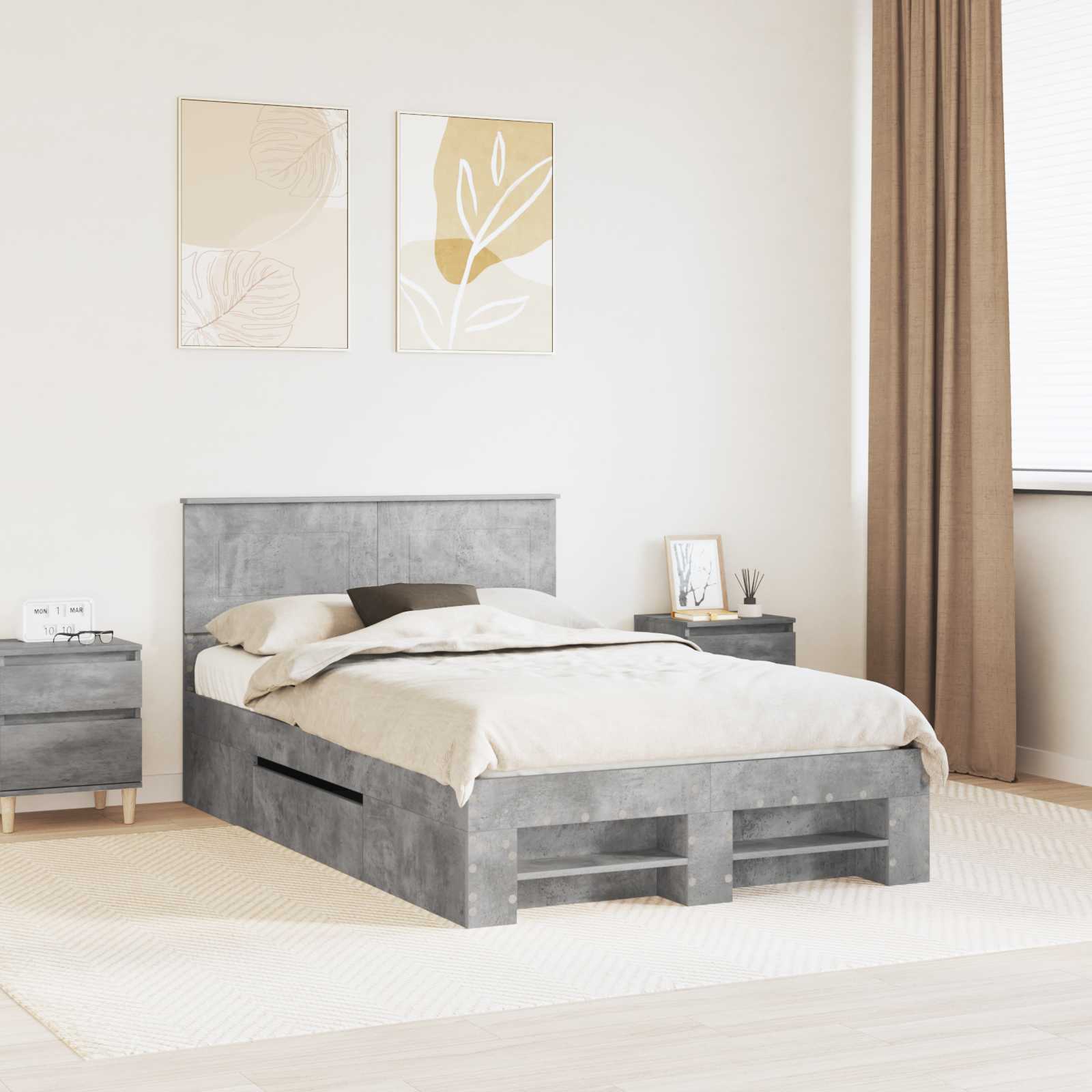 Cadre de lit Gris béton 120 x 200 cm Bois d'ingénierie - XIOS
