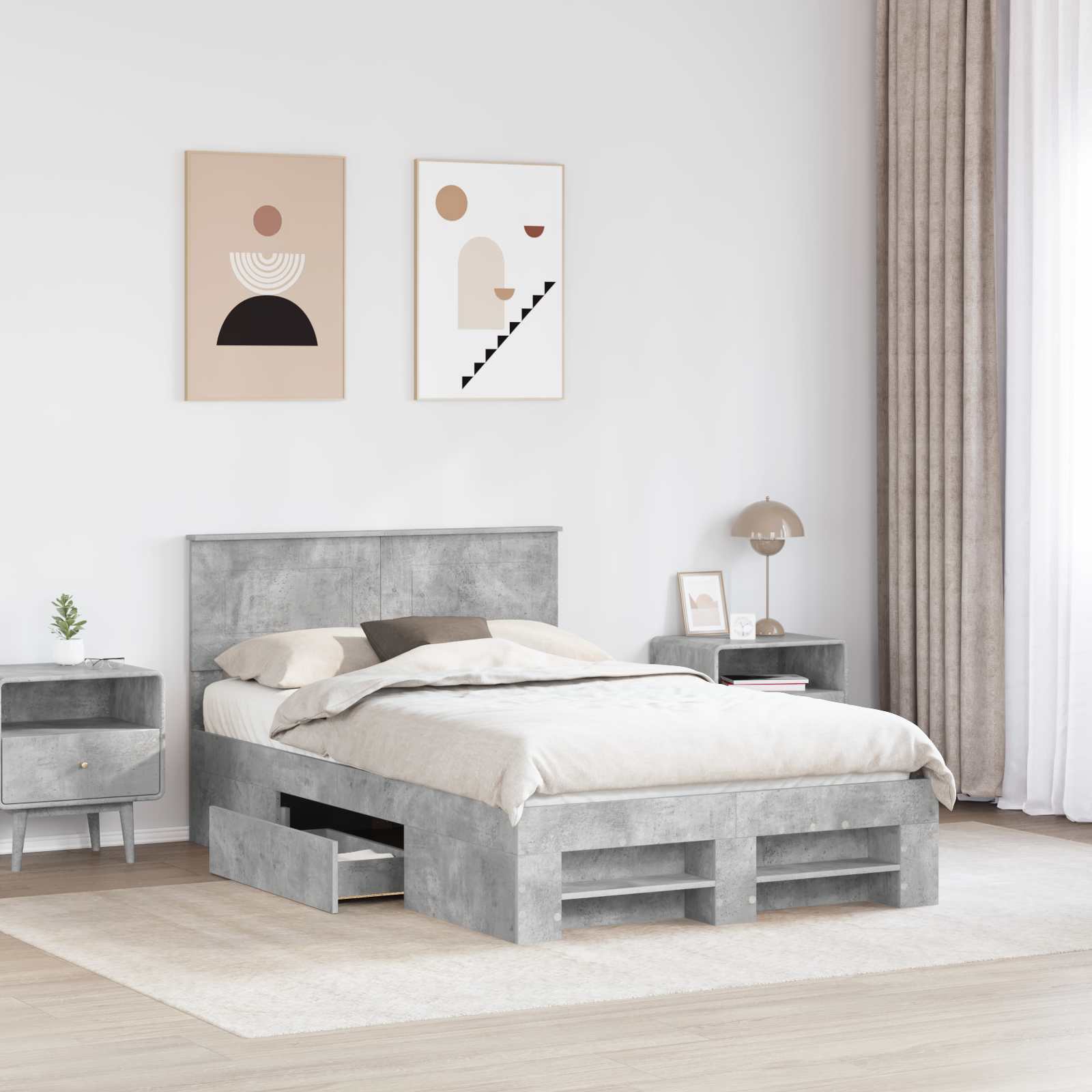 Cadre de lit Gris béton 120 x 200 cm Bois d'ingénierie - XIOS