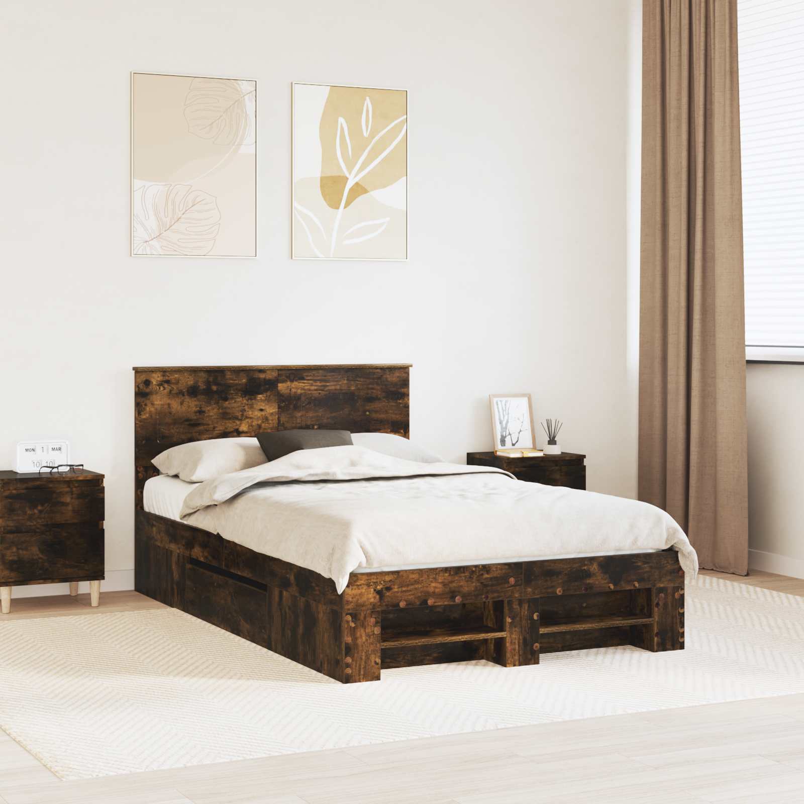Cadre de lit Chêne fumé 120 x 200 cm Bois d'ingénierie - XIOS