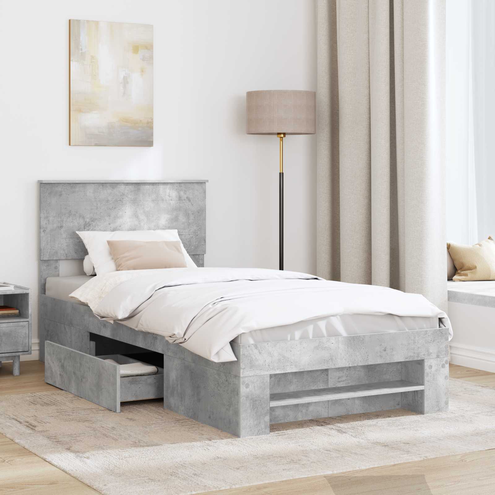 Cadre de lit Gris béton 100 x 200 m Bois d'ingénierie - XIOS