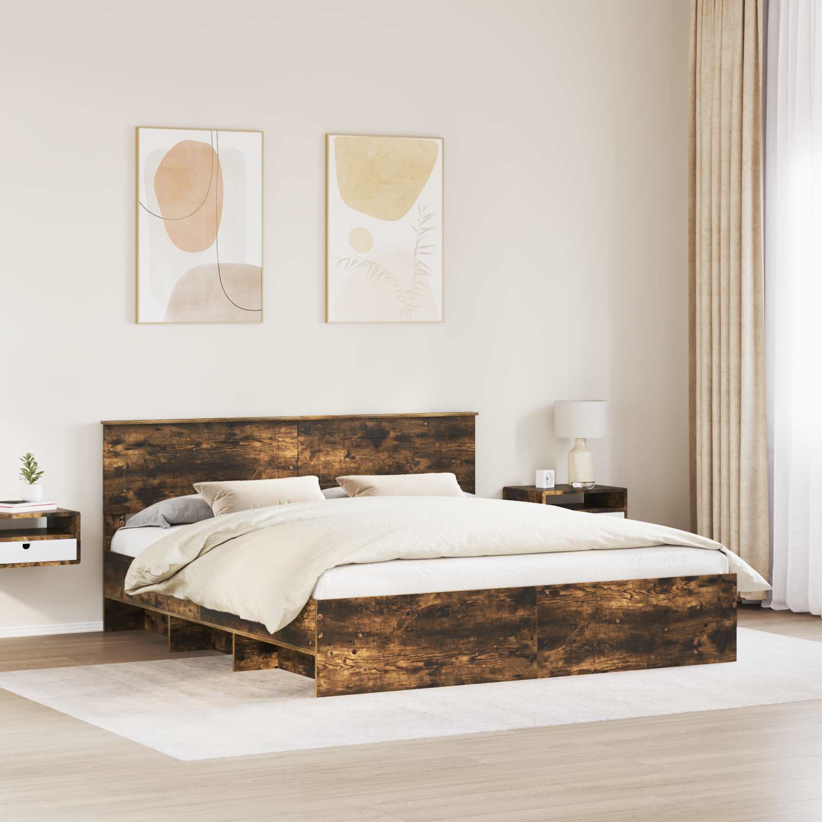 Cadre de lit Chêne fumé 200 x 200 cm Bois d'ingénierie - XIOS