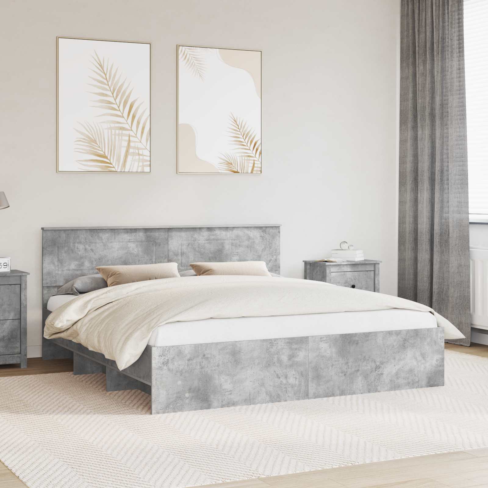 Cadre de lit Gris béton 180 x 200 cm Bois d'ingénierie - XIOS