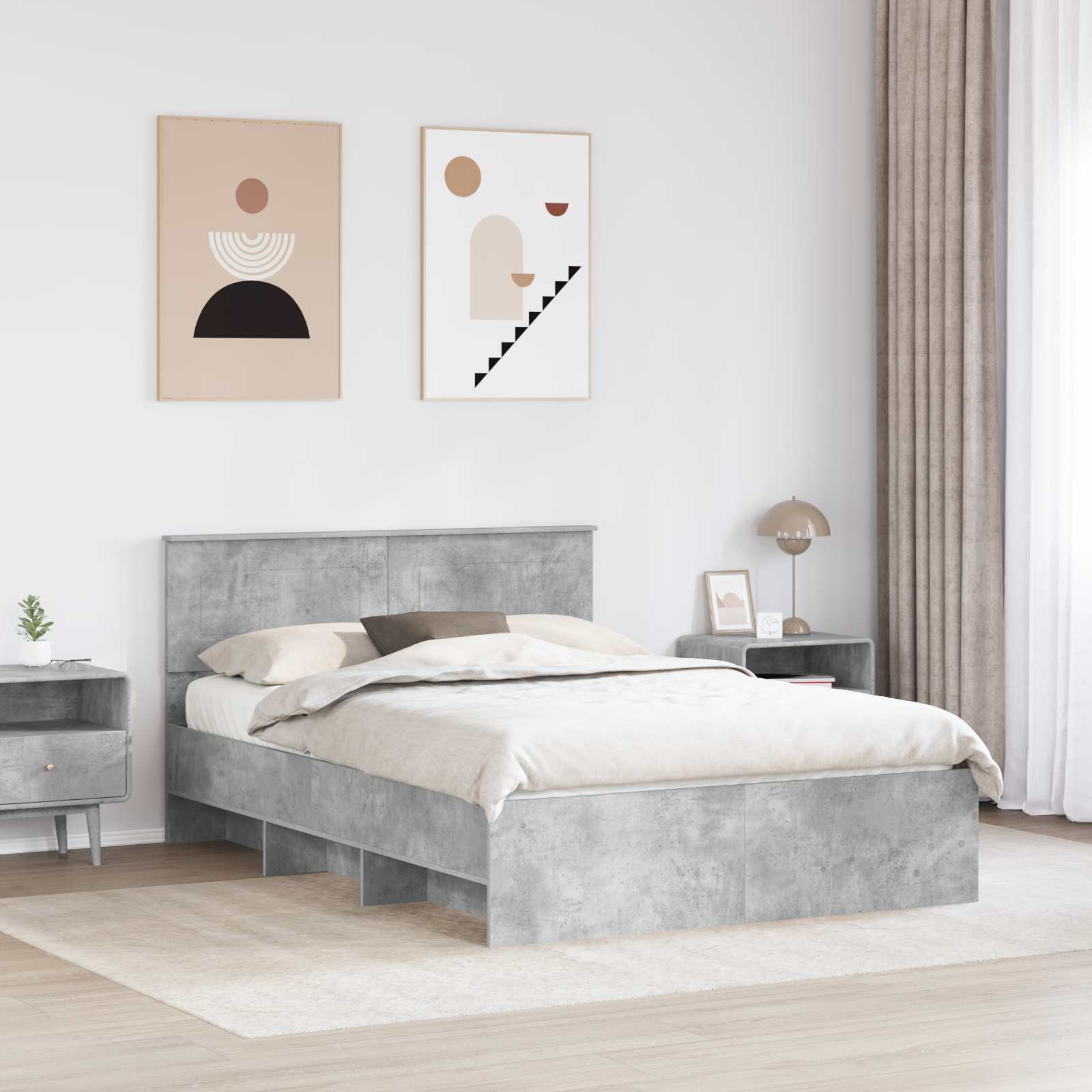 Cadre de lit Gris béton 150 x 200 cm Bois d'ingénierie - XIOS