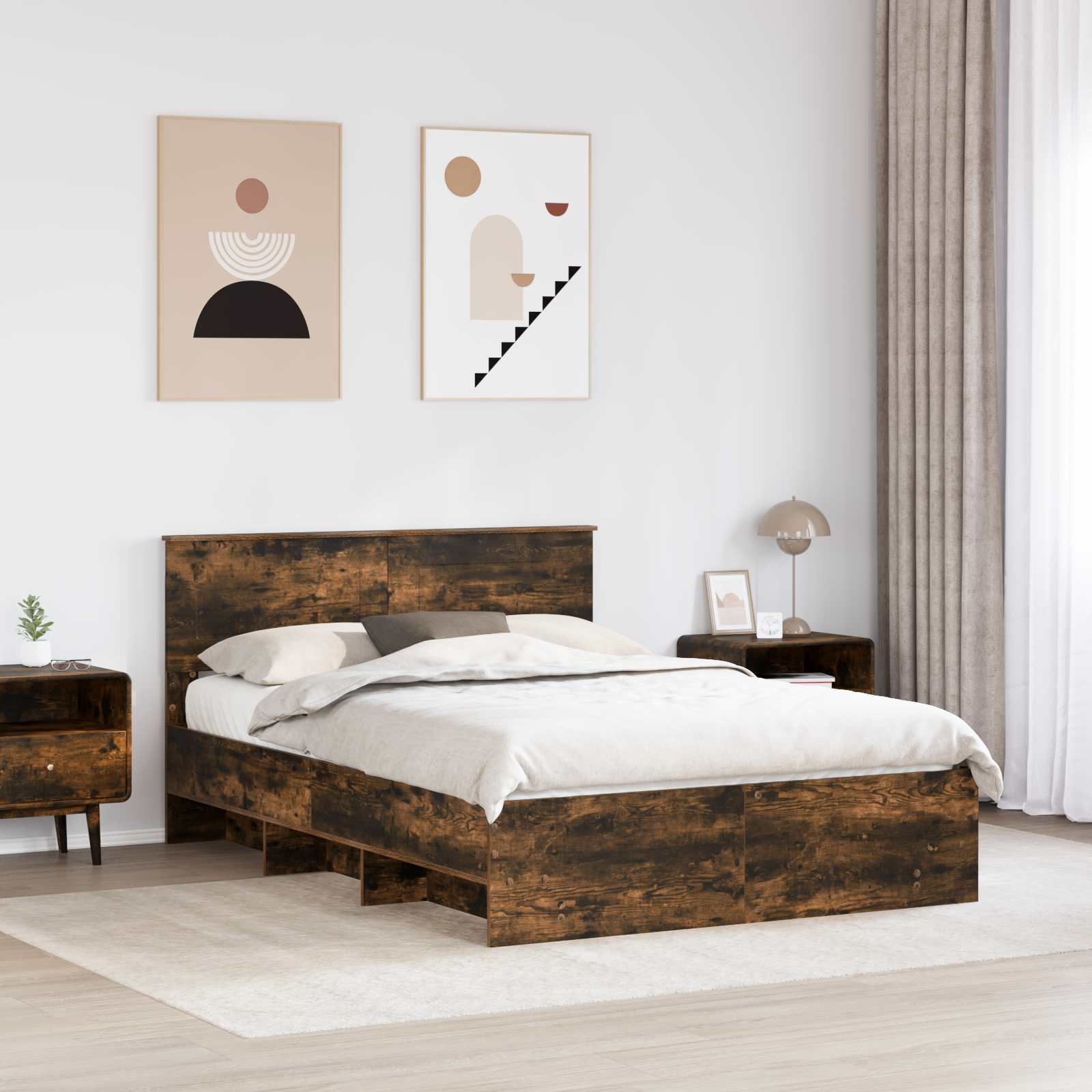 Cadre de lit Chêne fumé 150 x 200 cm Bois d'ingénierie - XIOS