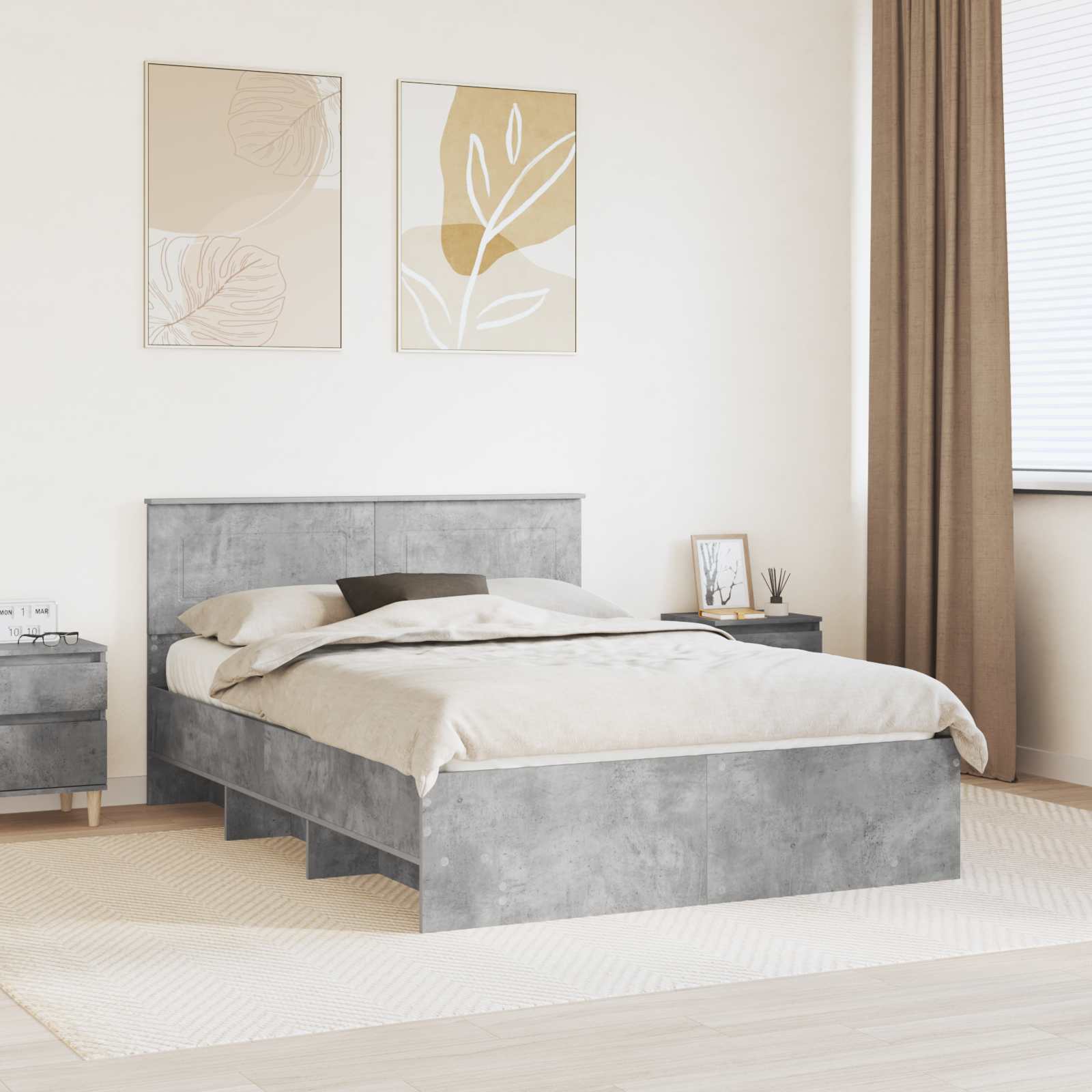 Cadre de lit Gris béton 140 x 200 cm Bois d'ingénierie - XIOS