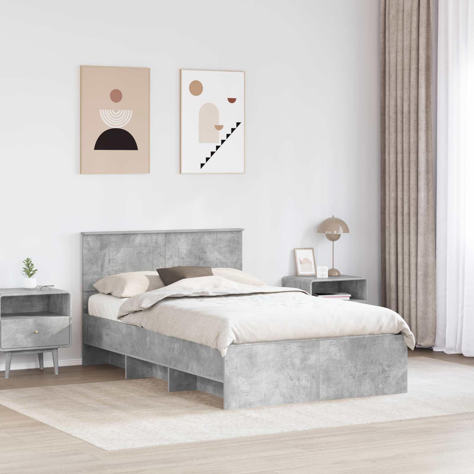Cadre de lit Gris béton 120 x 123 cm Bois d'ingénierie - XIOS