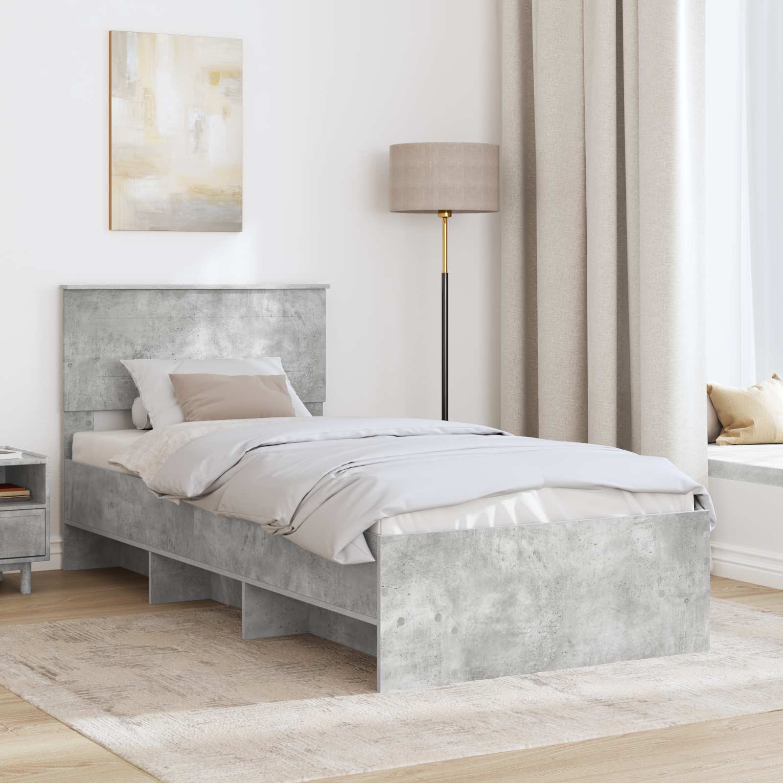 Cadre de lit Gris béton 120 x 123 cm Bois d'ingénierie - XIOS