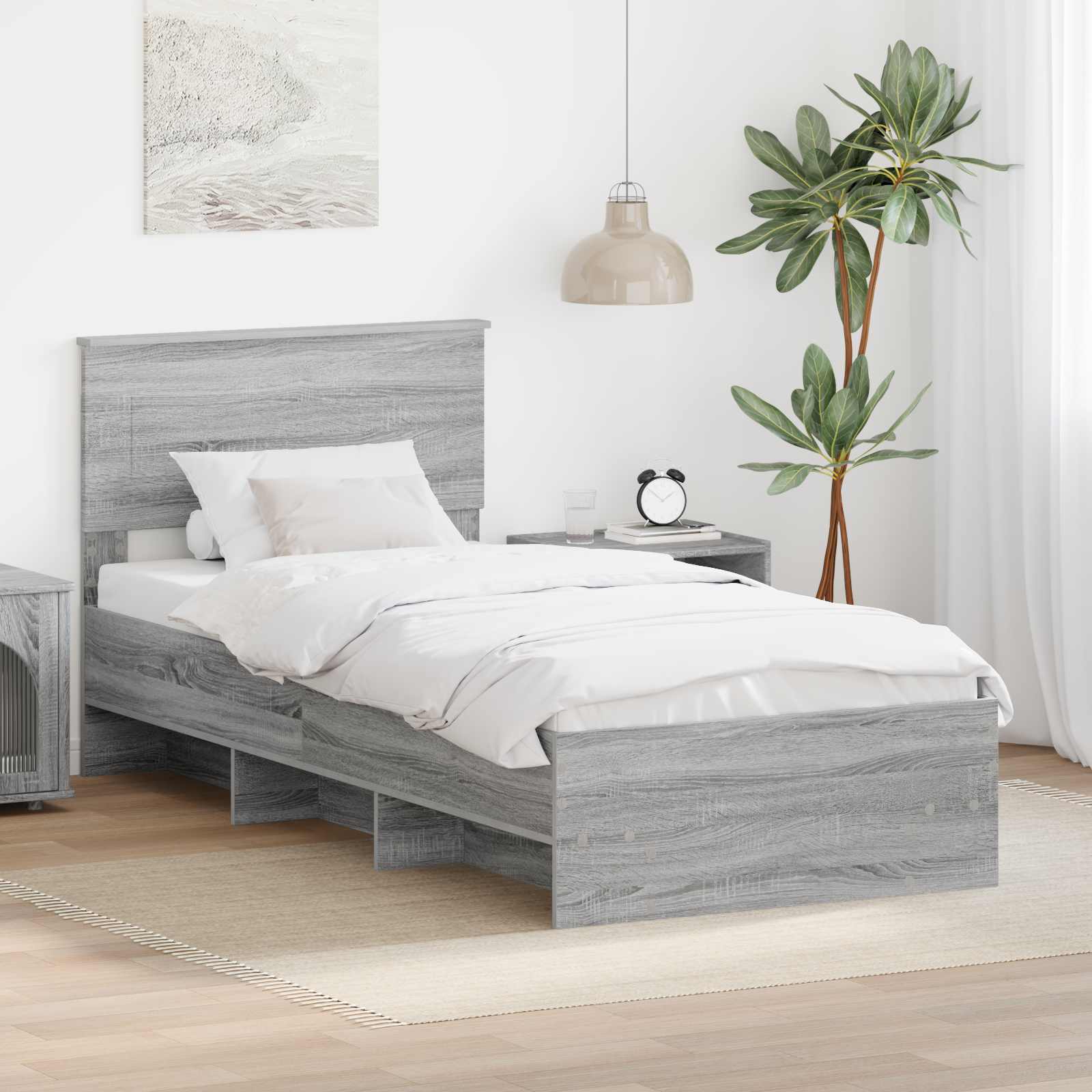 Cadre de lit Gris Sonoma 120 x 123 cm Bois d'ingénierie - XIOS