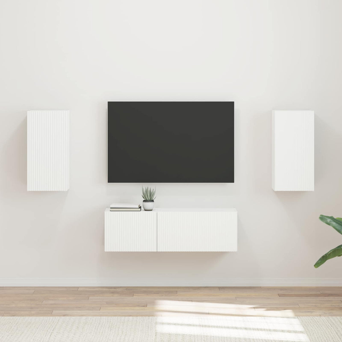 Ensemble de meuble TV mural 4 pc Blanc Bois d'ingénierie