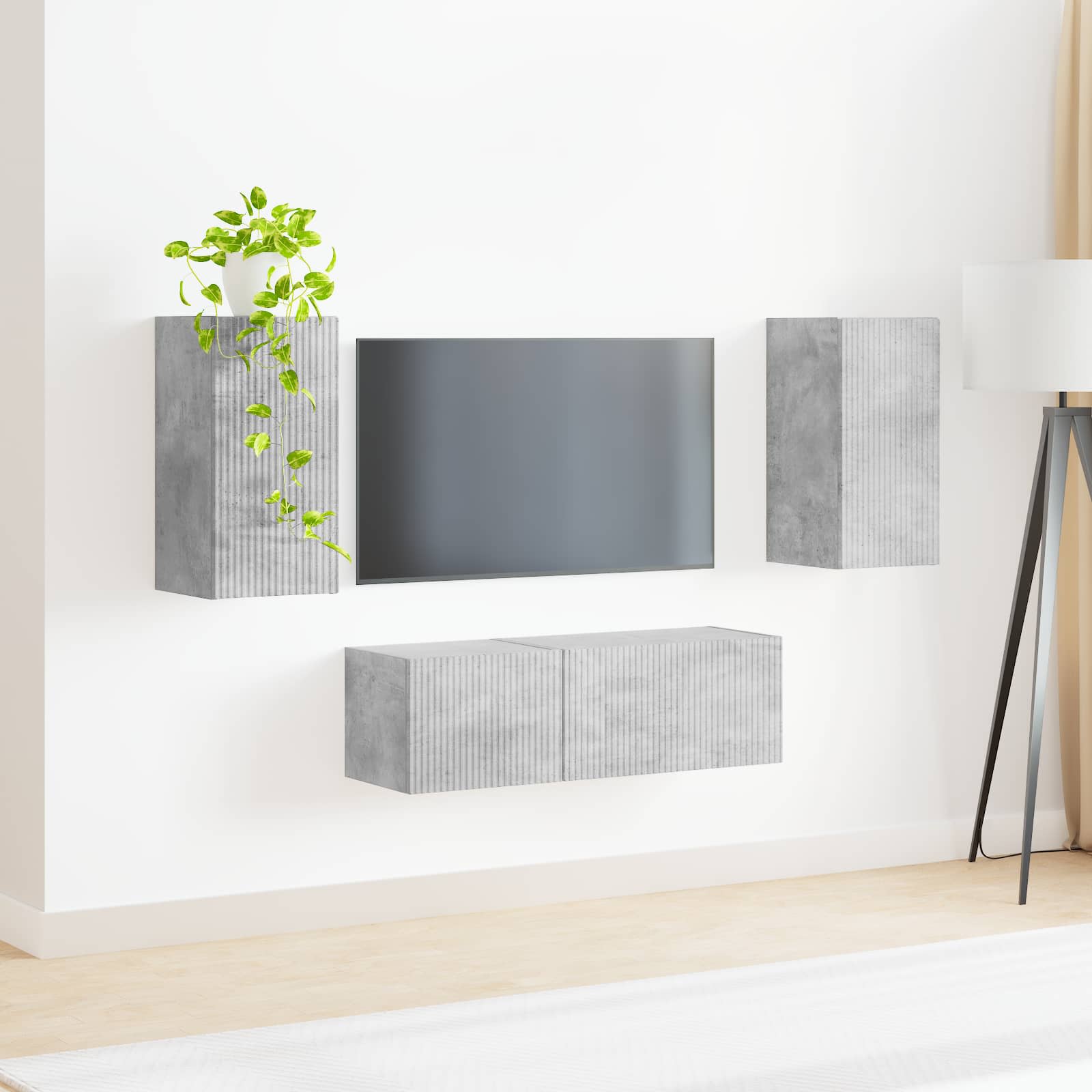 Ensemble de meuble TV mural 4 pcs Gris béton Bois d'ingénierie - XIOS