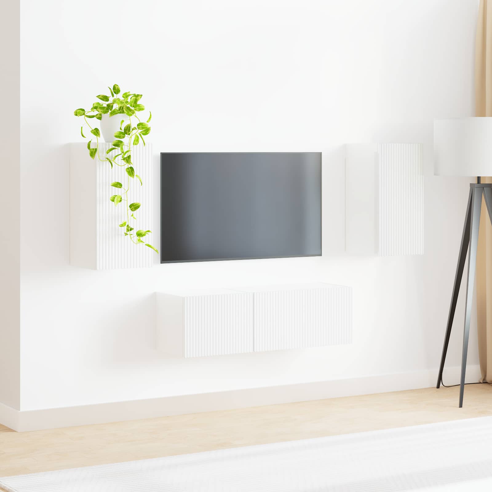 Ensemble de meuble TV mural Montage mural 4 pcs Blanc brillant - XIOS