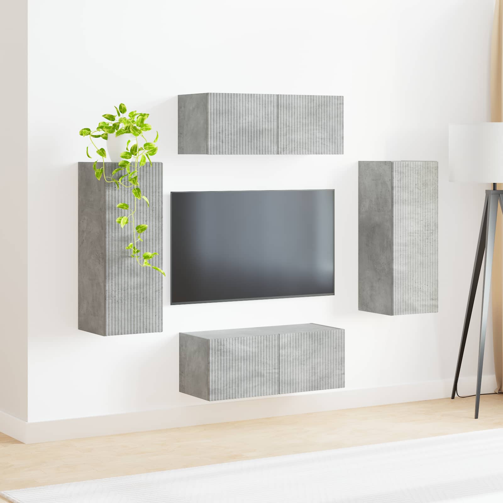 Ensemble de meuble TV mural 4 pcs Gris béton Bois d'ingénierie - XIOS