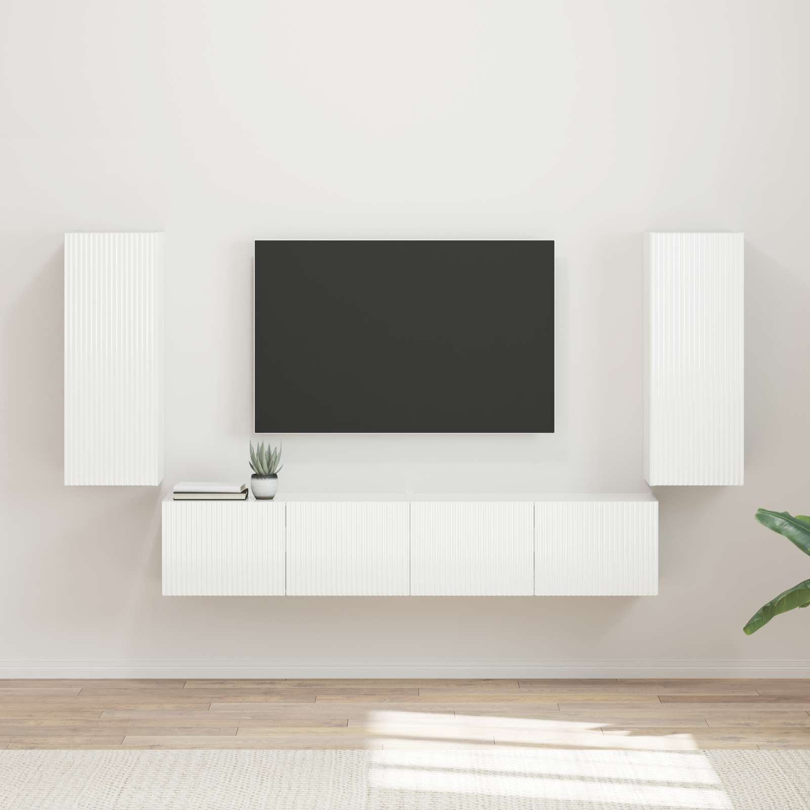 Ensemble de meuble TV mural Montage mural 4 pcs Blanc brillant - XIOS