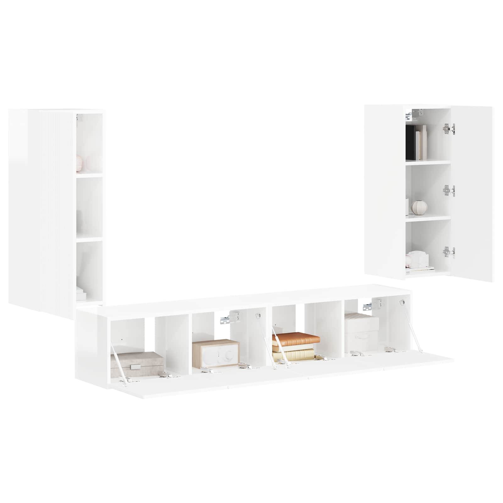 Ensemble de meuble TV mural Montage mural 4 pcs Blanc brillant - XIOS